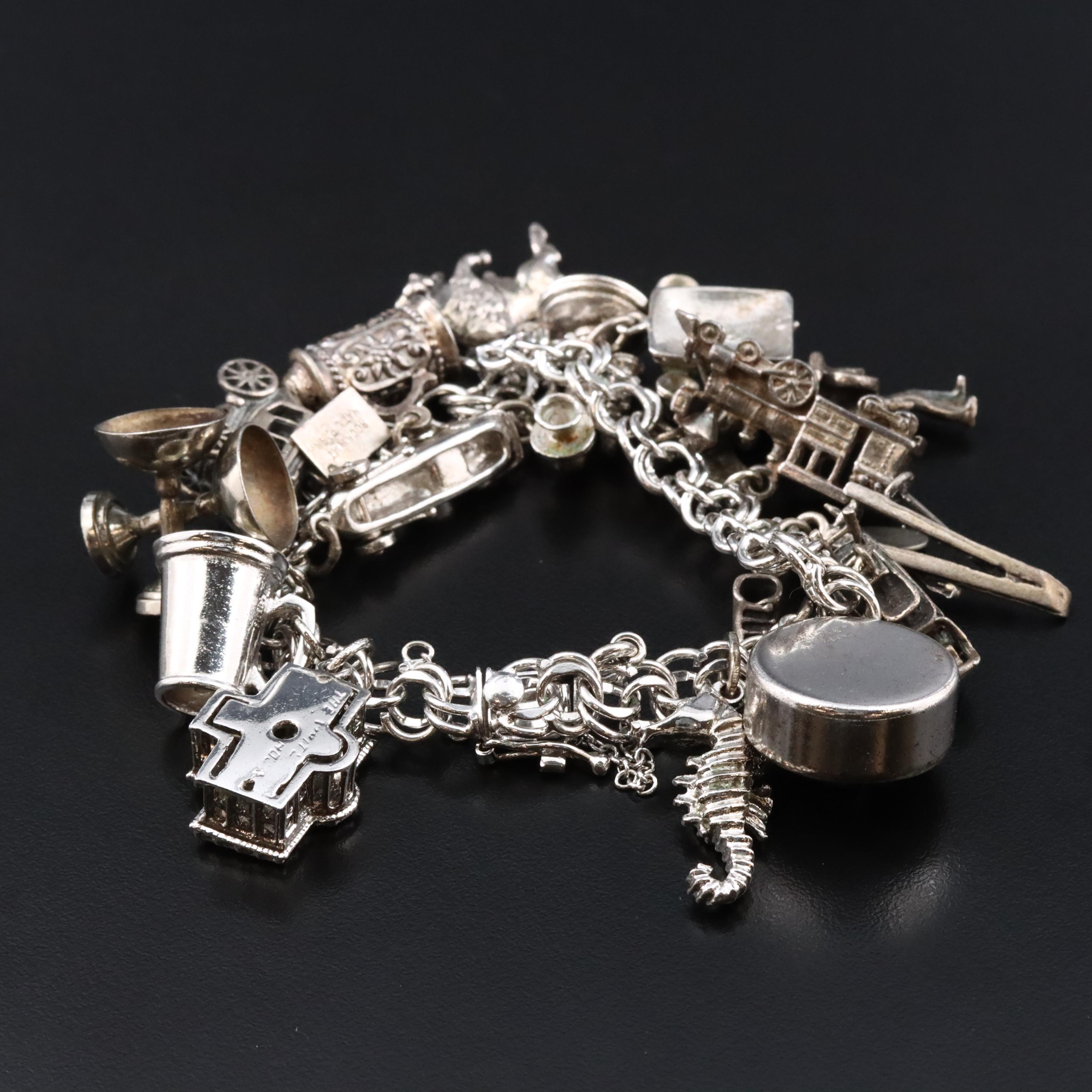 Vintage Sterling Travel Charm Bracelet