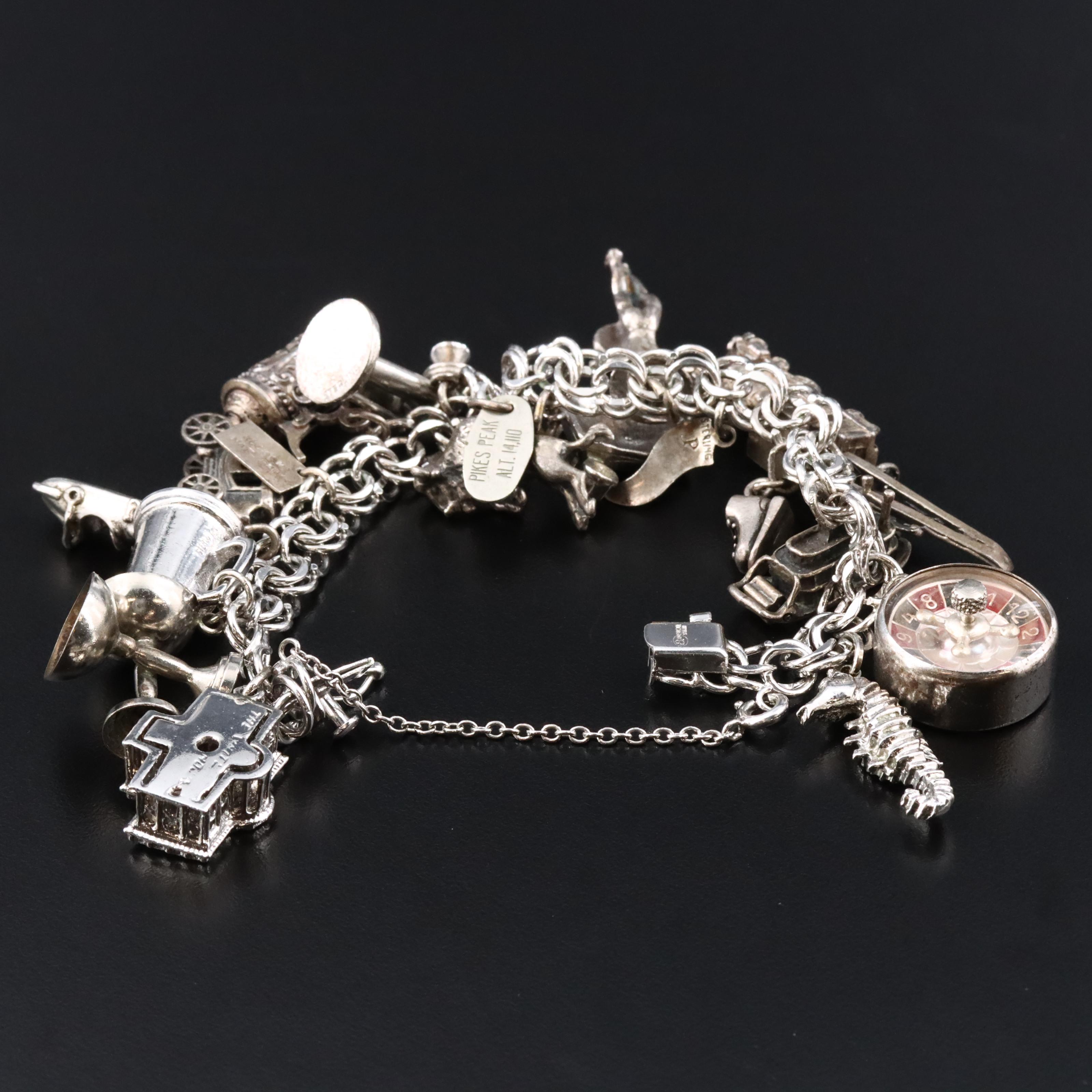 Vintage Sterling Travel Charm Bracelet