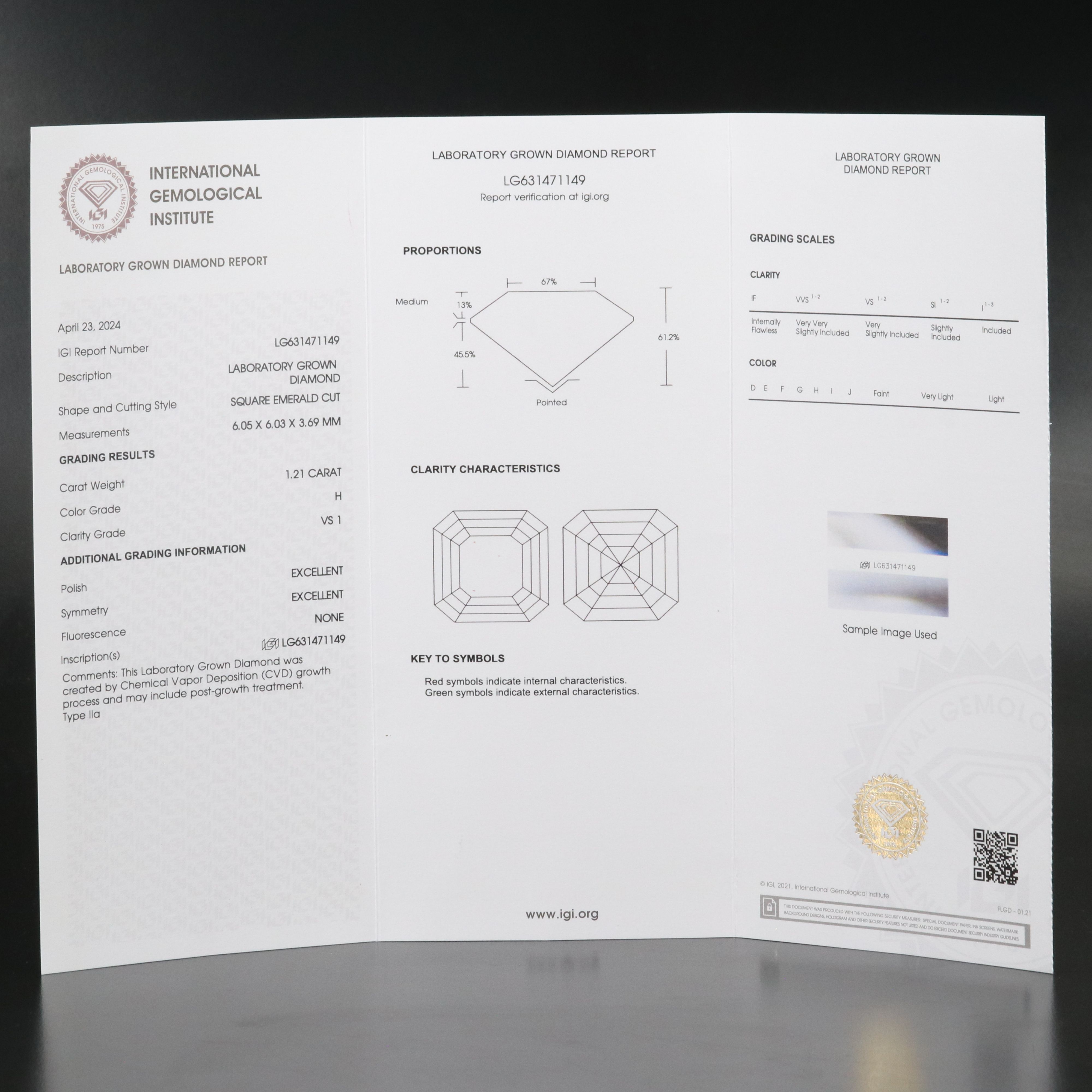 Loose 1.21 CT Lab Grown Diamond with IGI Report