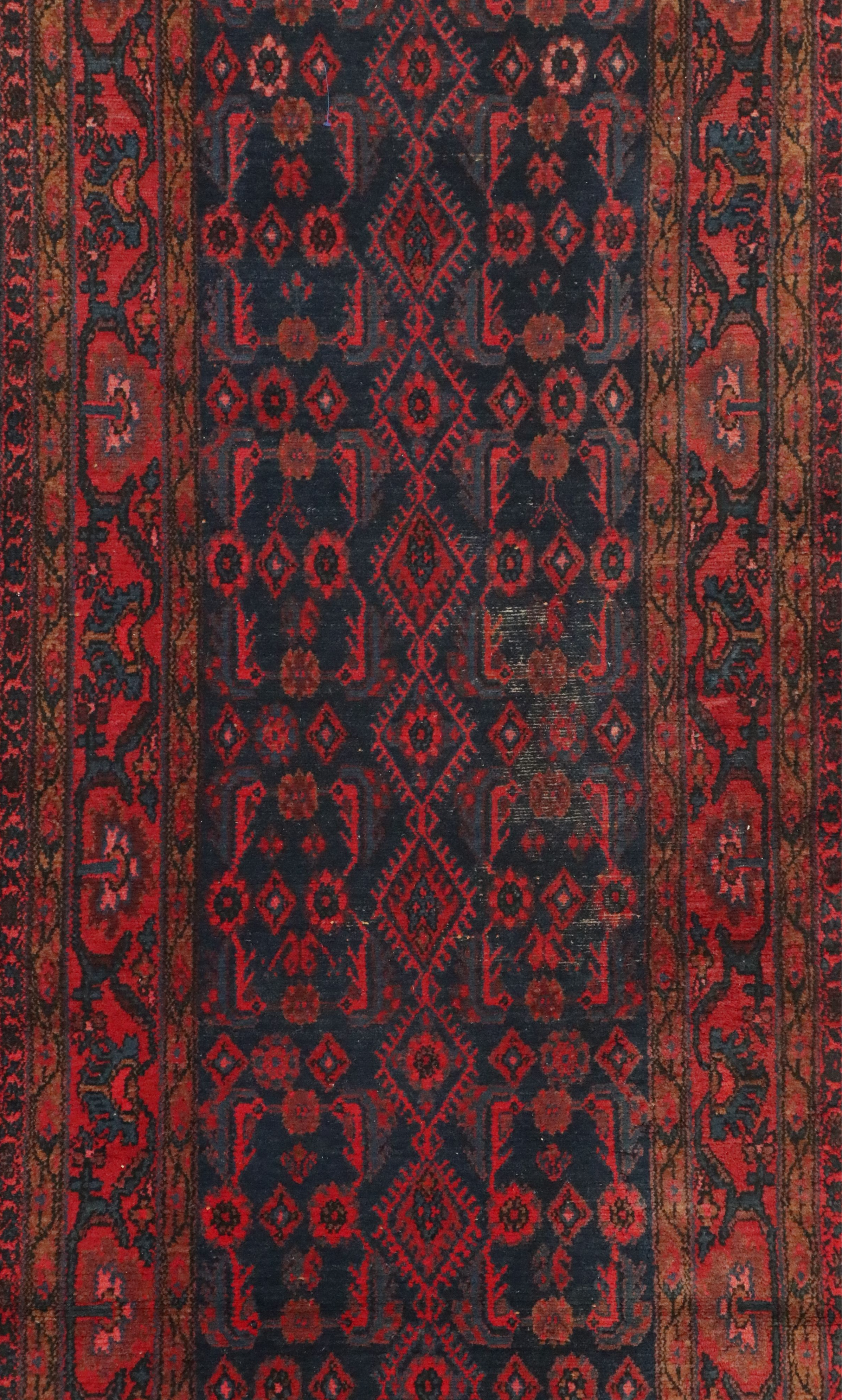 3'8 x 17'1 Hand-Knotted Persian Hamadan Carpet Runner Long Rug