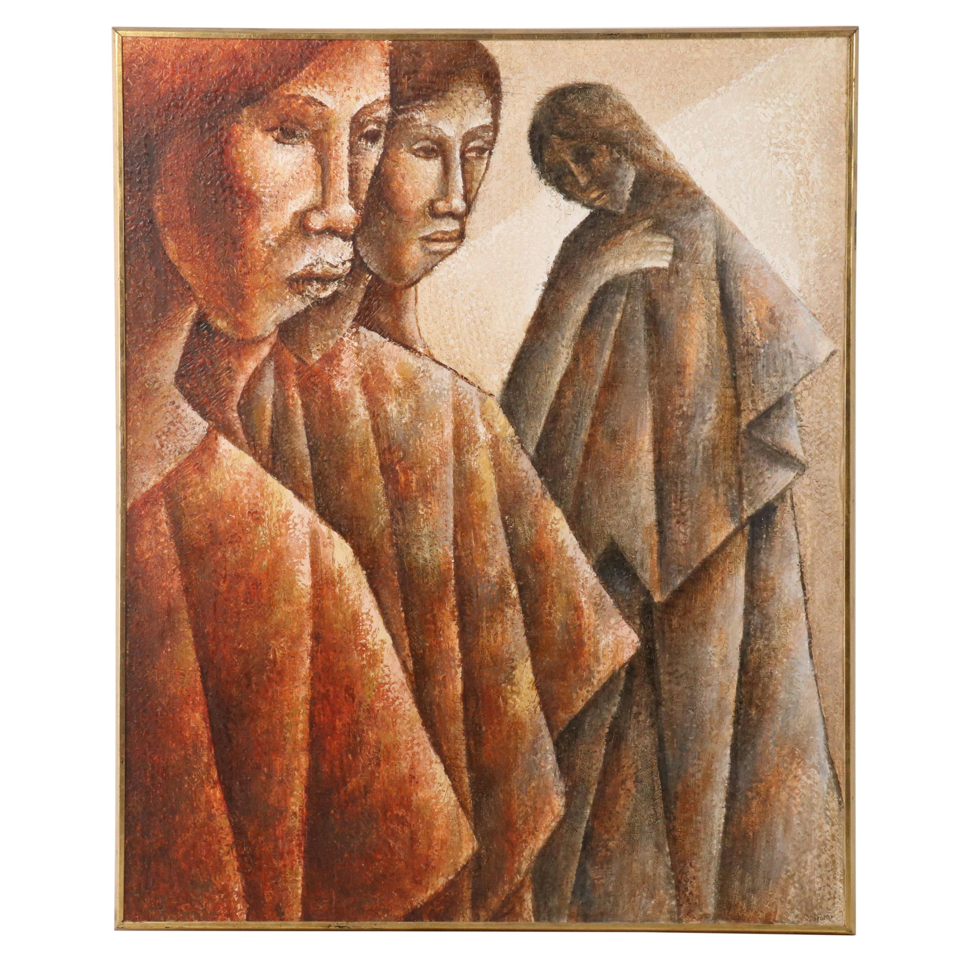 Mexican Textured Oil Painting "Zafiro," Circa 1972