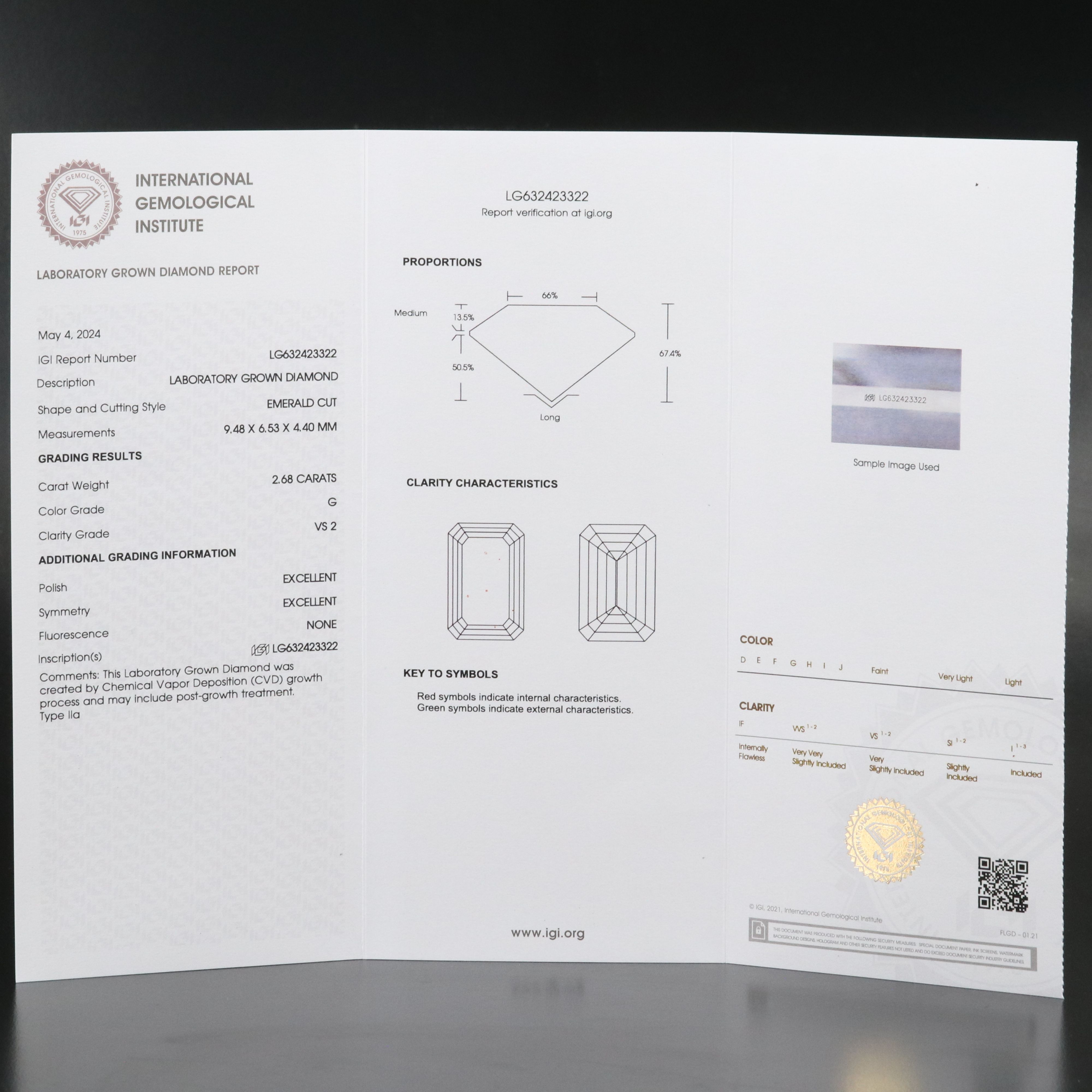 Loose 2.68 CT Lab Grown Diamond with IGI Report