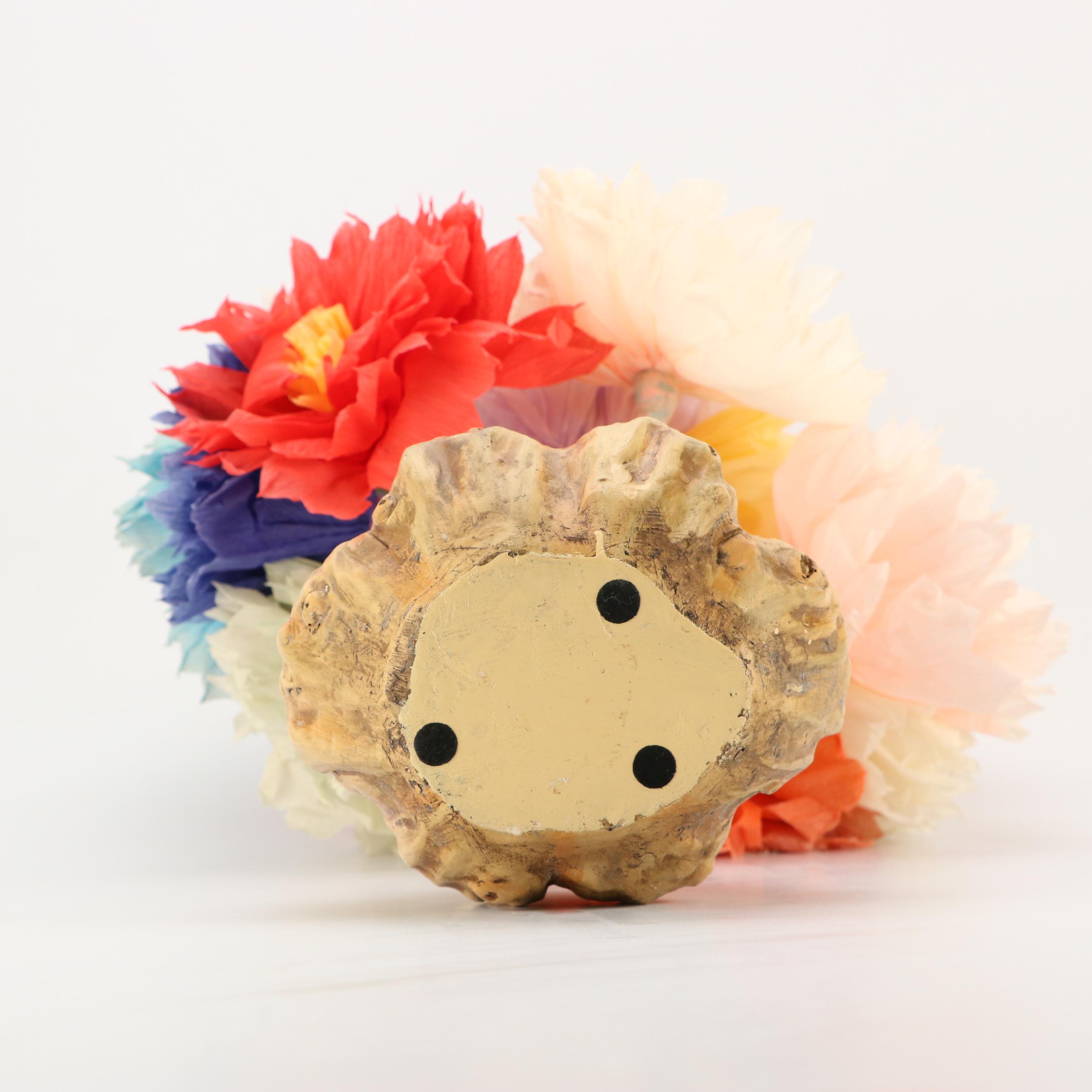 Ceramic Gourd Form Vase with Crepe Paper Flower Bouquet