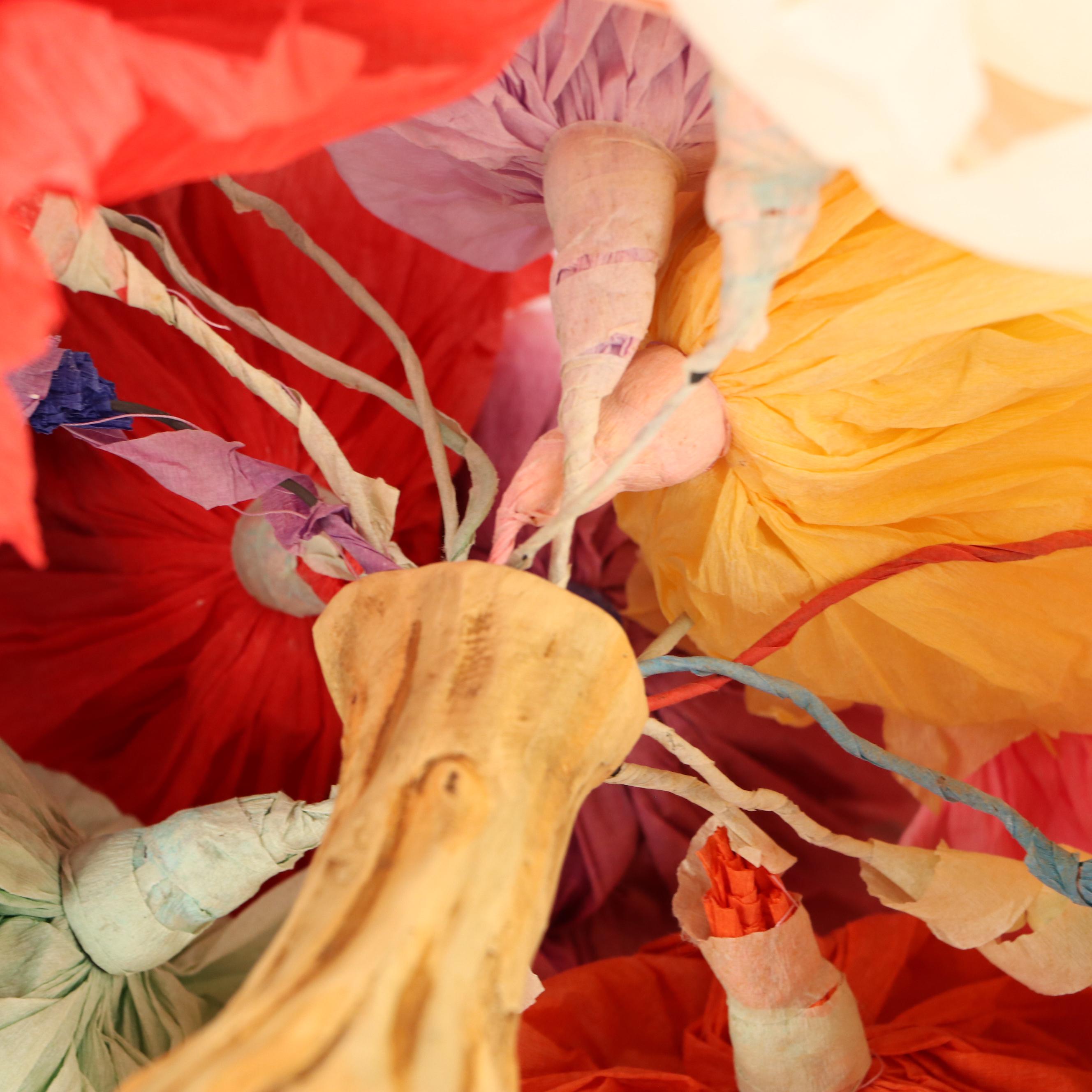 Ceramic Gourd Form Vase with Crepe Paper Flower Bouquet
