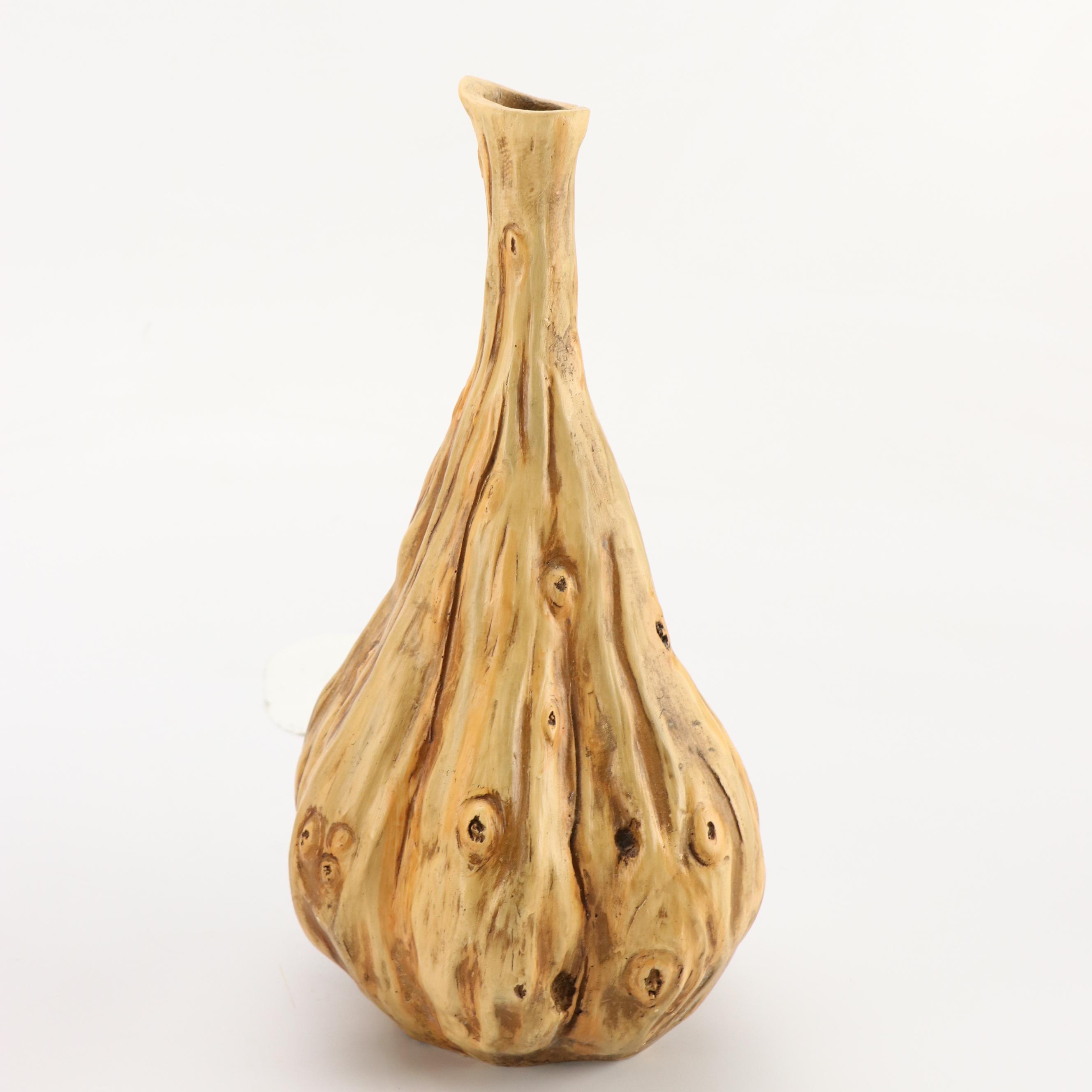 Ceramic Gourd Form Vase with Crepe Paper Flower Bouquet