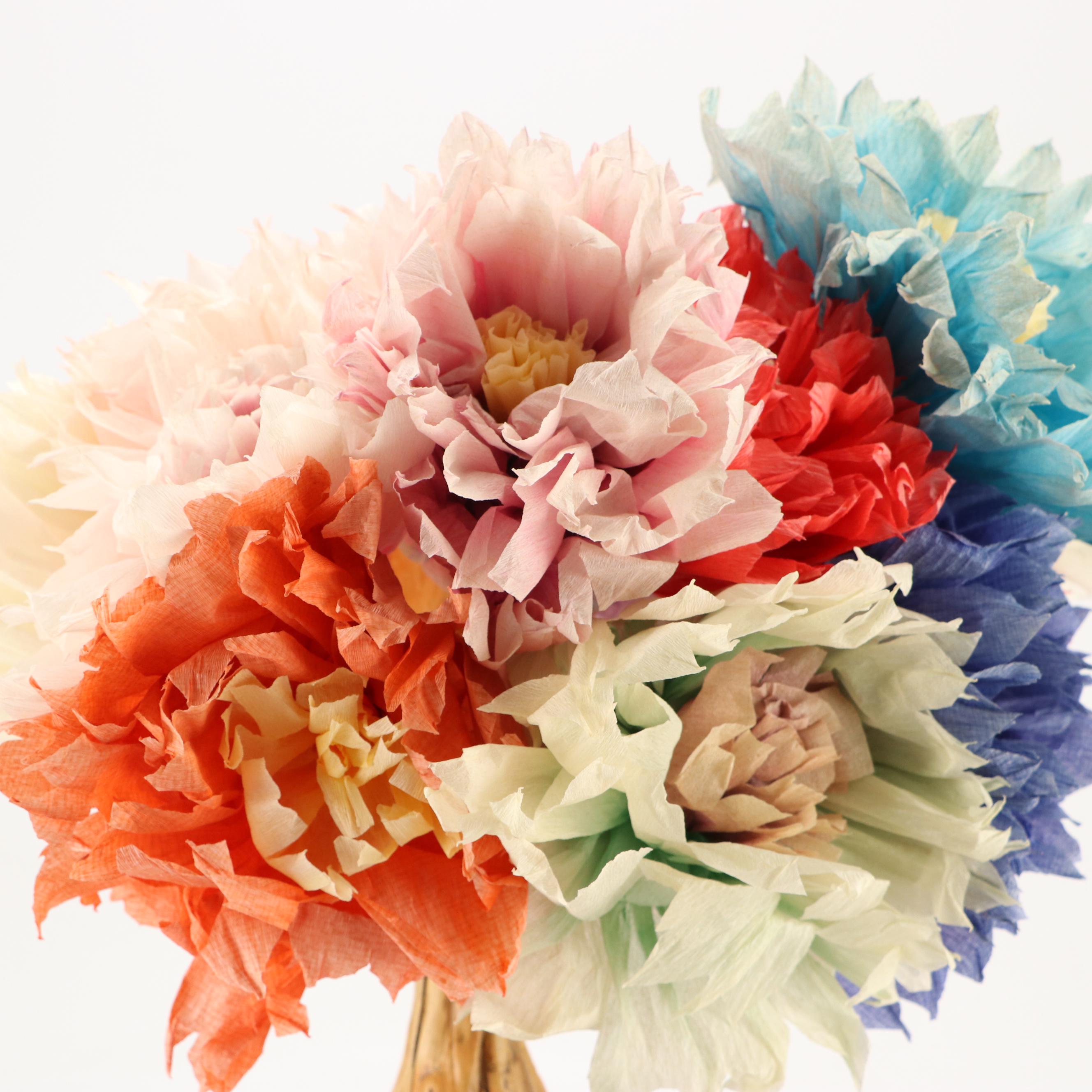 Ceramic Gourd Form Vase with Crepe Paper Flower Bouquet