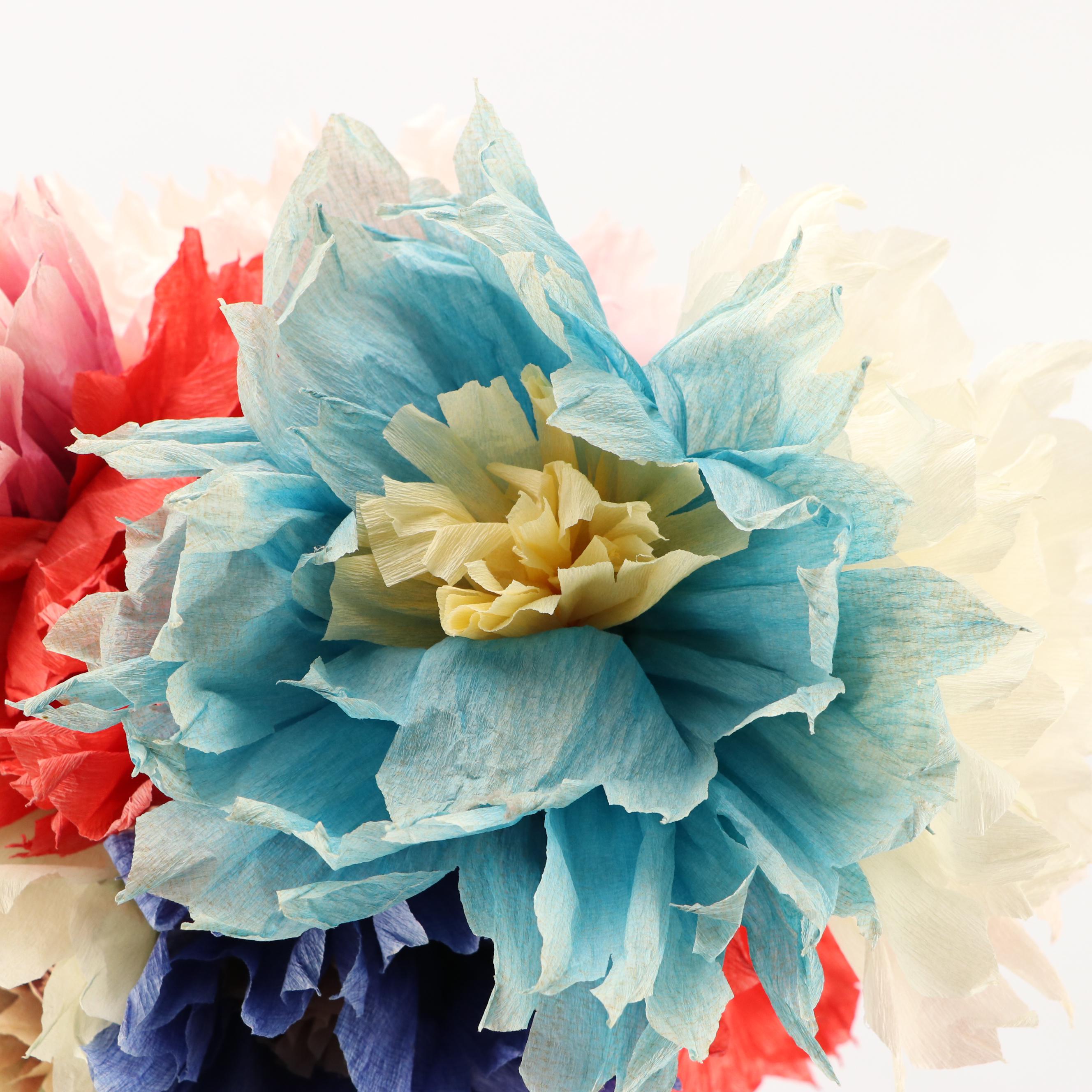 Ceramic Gourd Form Vase with Crepe Paper Flower Bouquet