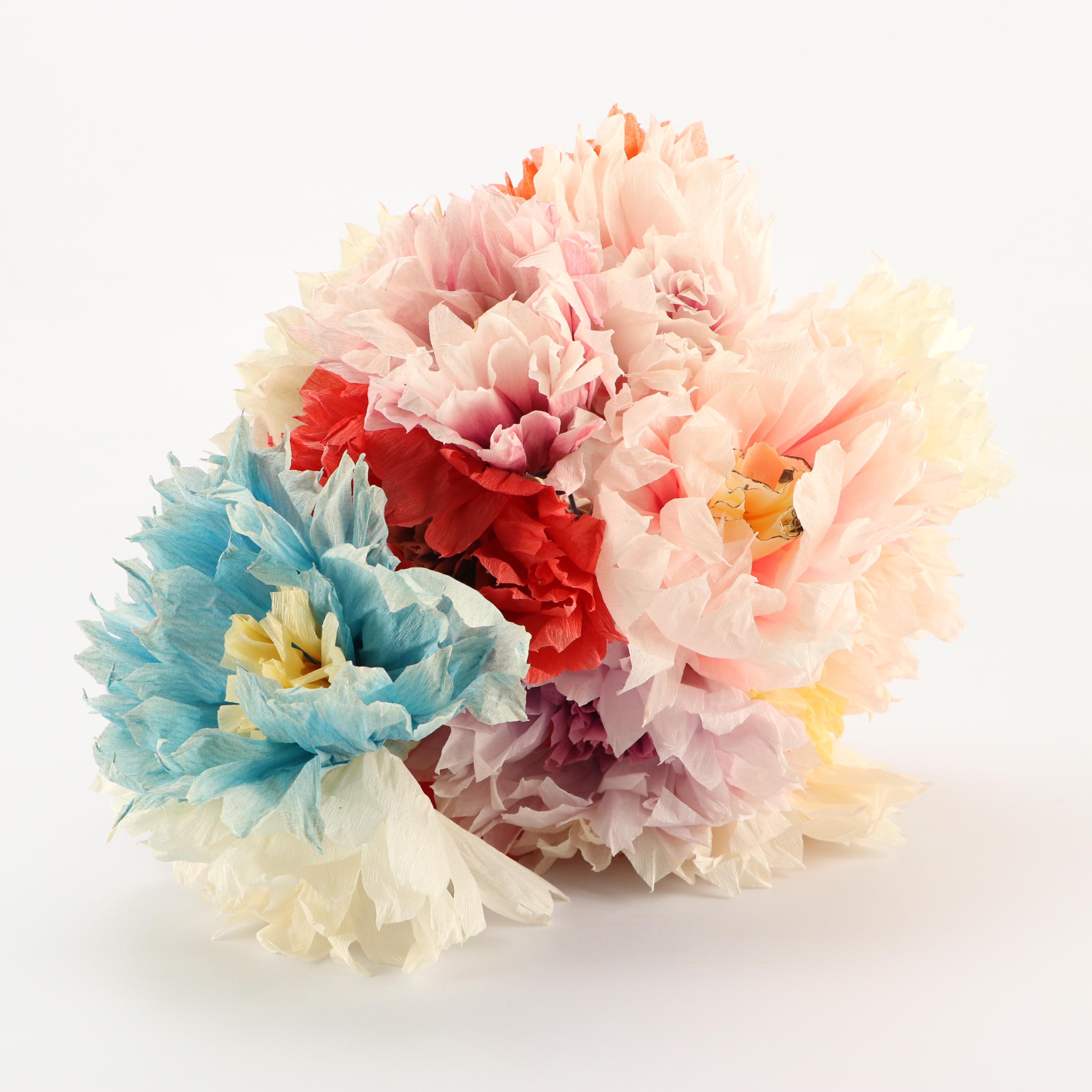 Ceramic Gourd Form Vase with Crepe Paper Flower Bouquet