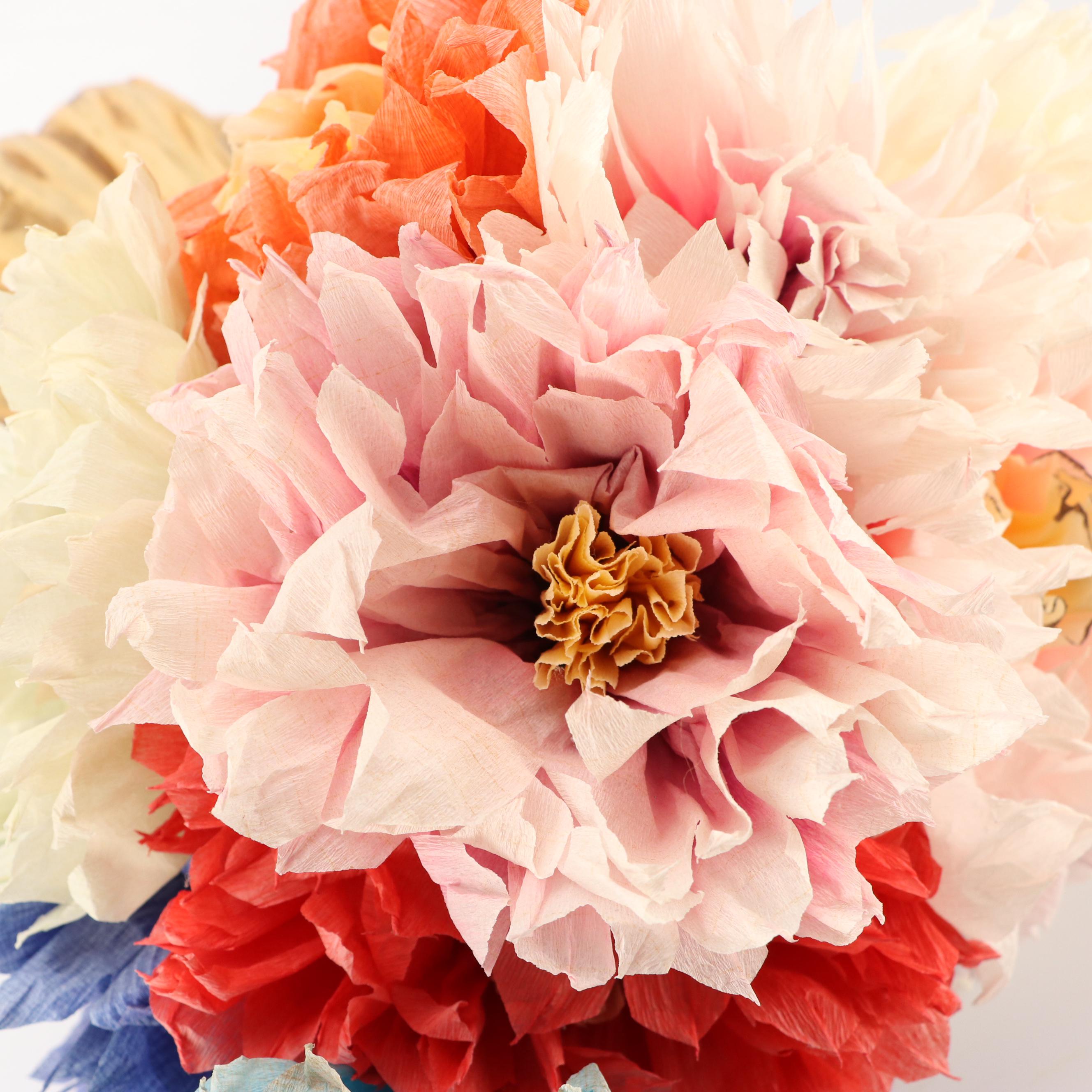 Ceramic Gourd Form Vase with Crepe Paper Flower Bouquet