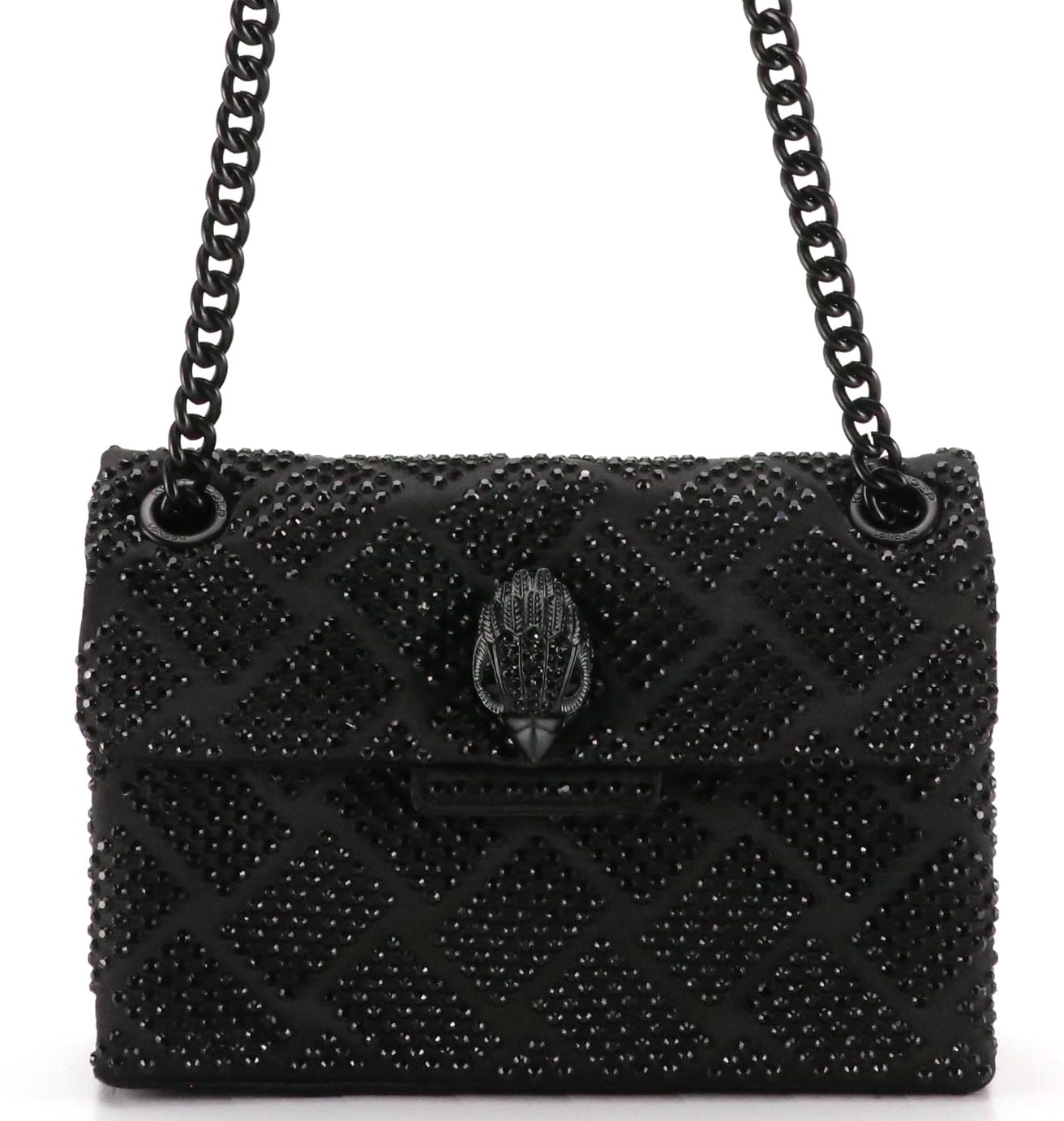 Kurt Geiger Crystal Kensington Shoulder Bag and Necklace in Black Satin