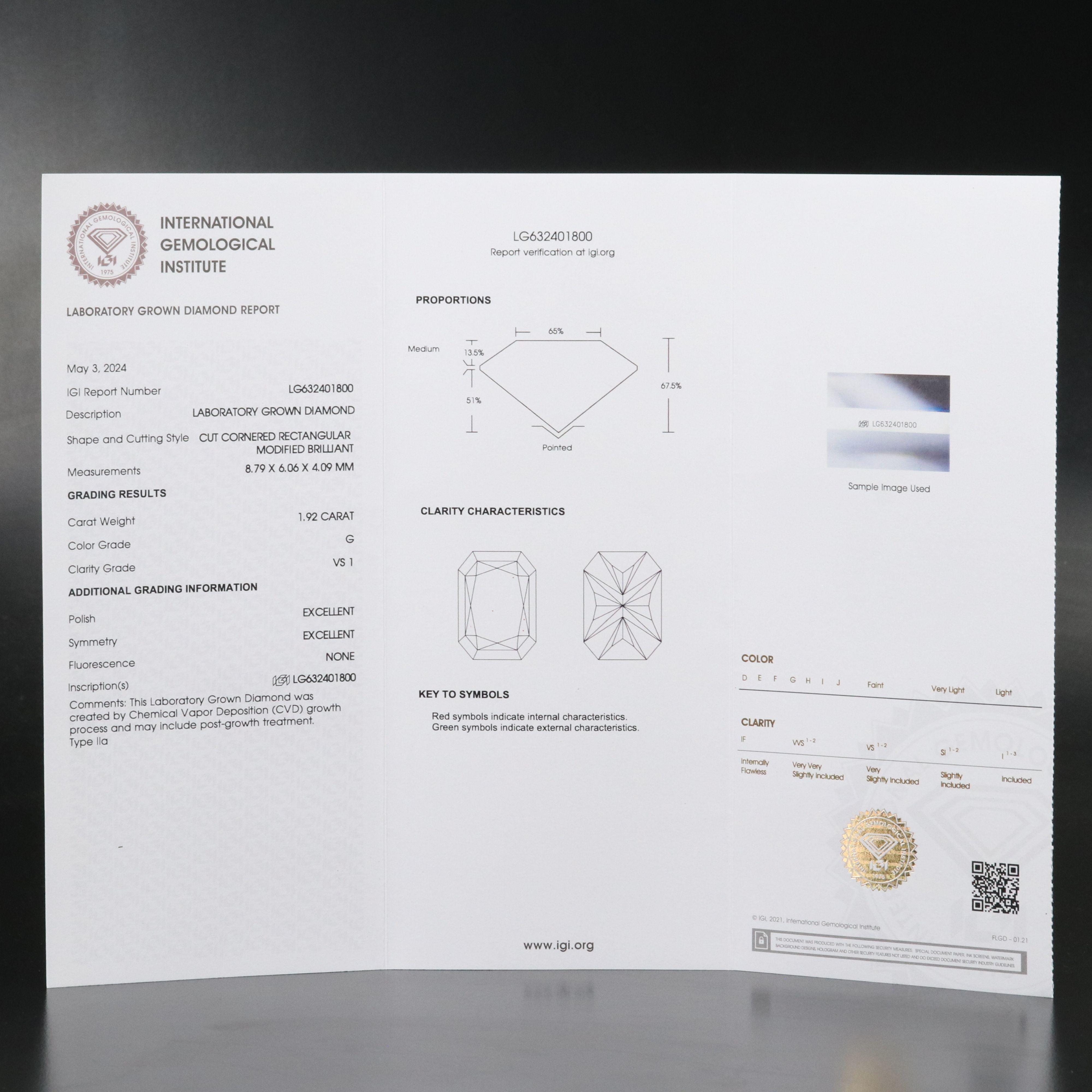 Loose 1.92 CT Lab Grown Diamond with IGI Report
