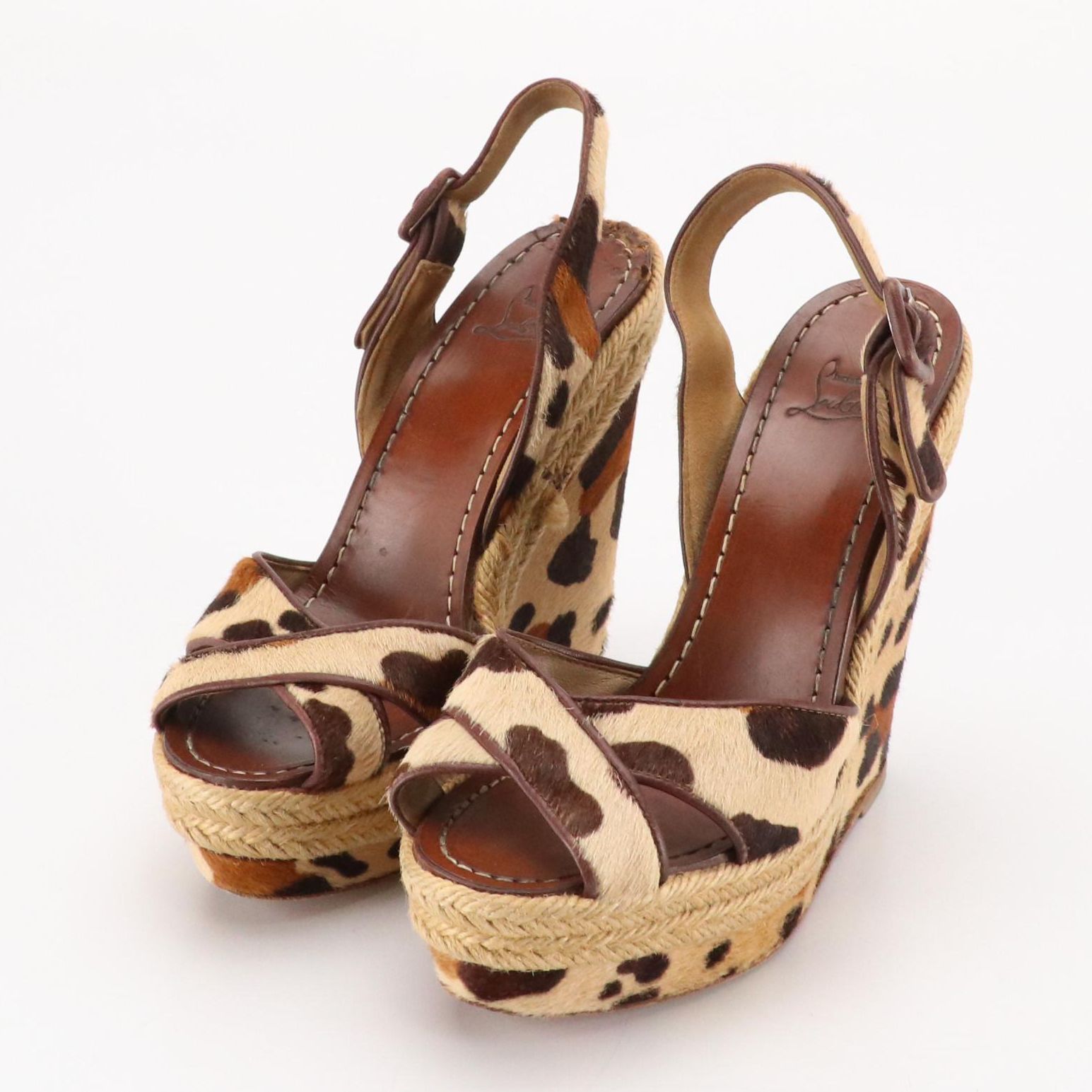 Christian Louboutin Peep-Toe Espadrille Wedges in Leopard Print Pony Hair