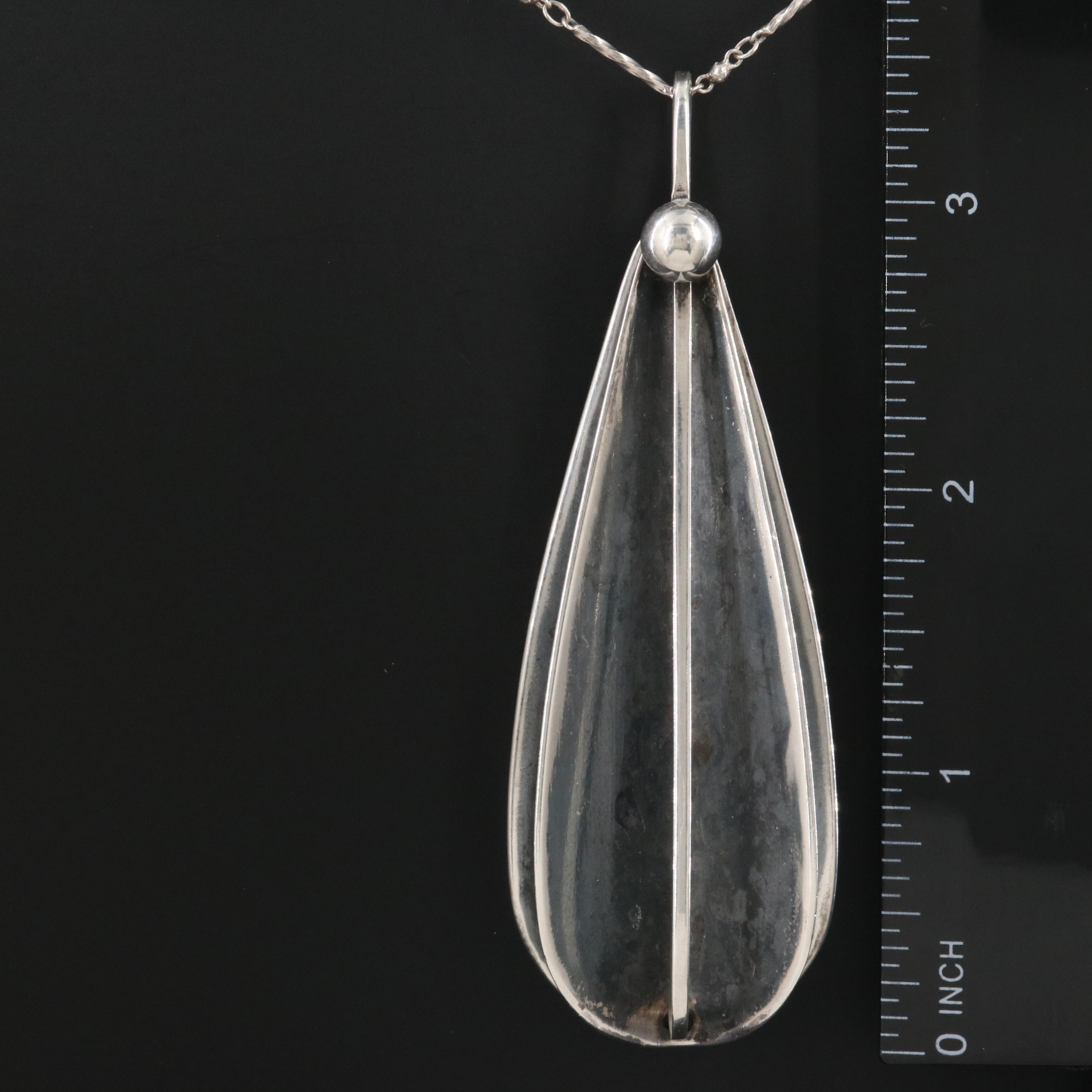 Otto Robert Bade Sterling Fluted Pendant Twist Bar Link Necklace