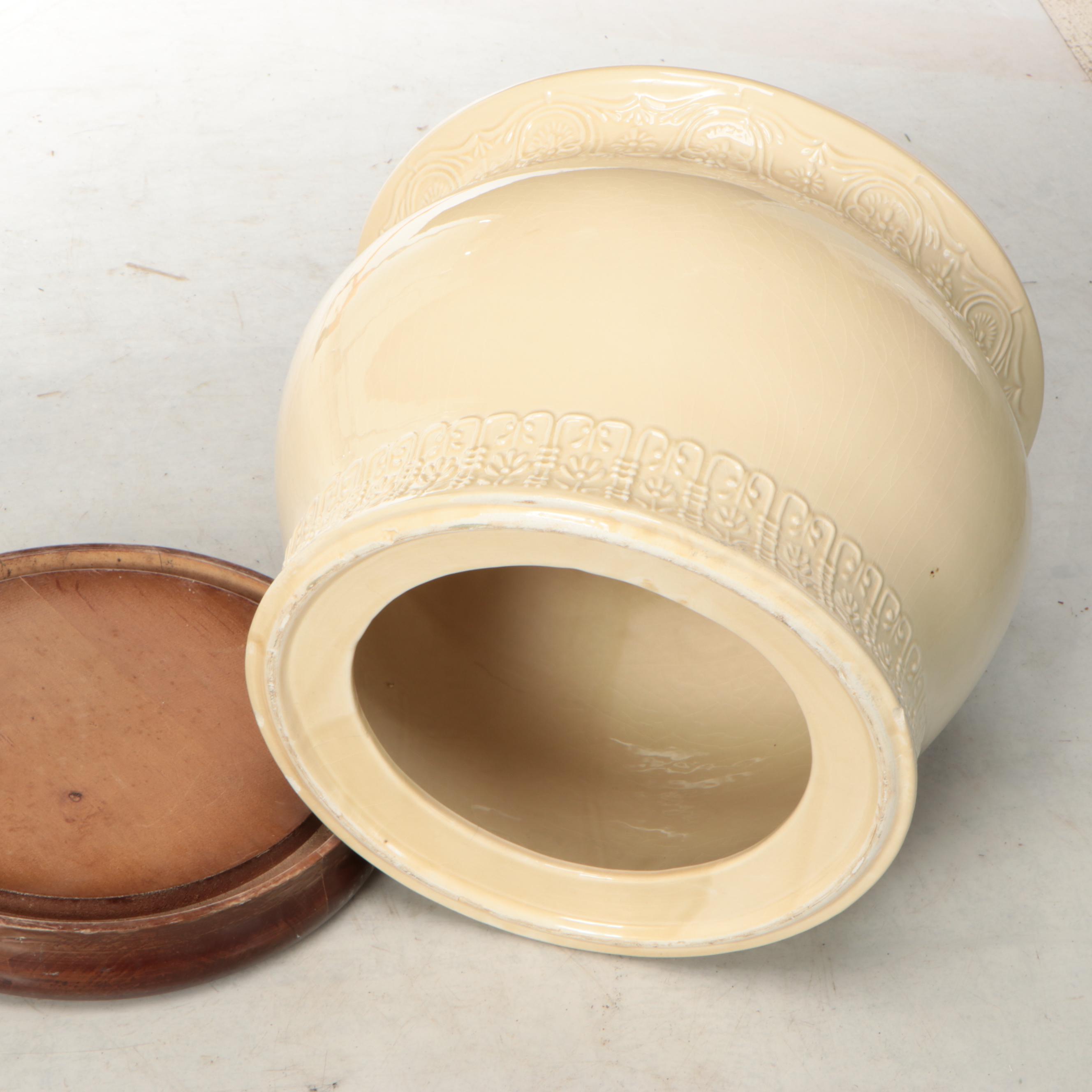 Chinese Porcelain Garden Stool with Wood Stand