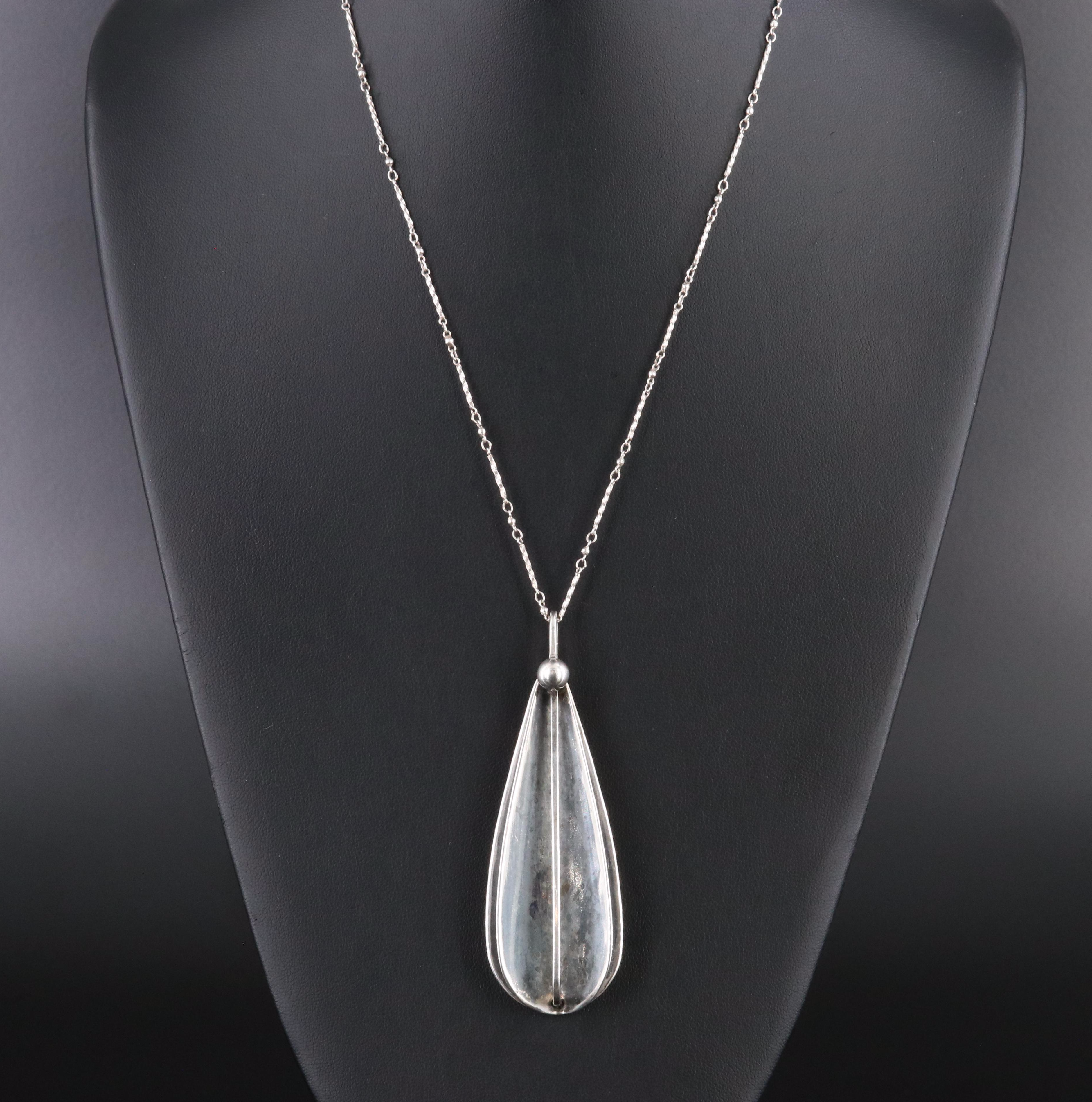 Otto Robert Bade Sterling Fluted Pendant Twist Bar Link Necklace