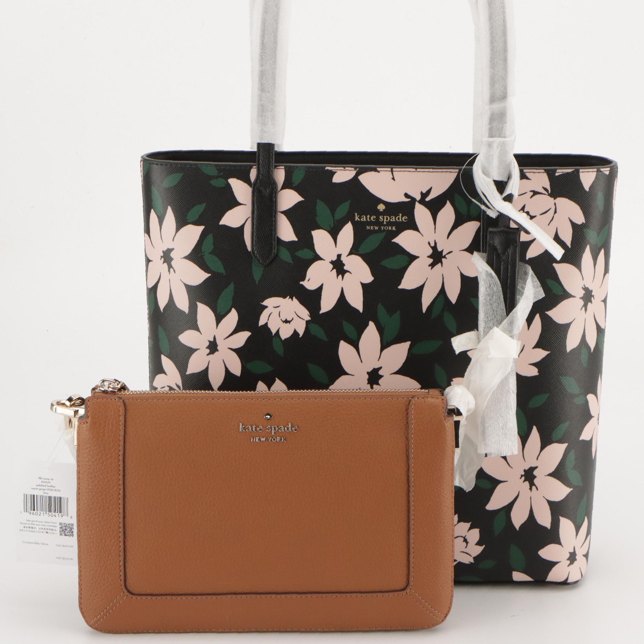 Kate Spade Jana Winter Blooms Zip Tote & Lena Grained Leather Crossbody w/ Tags