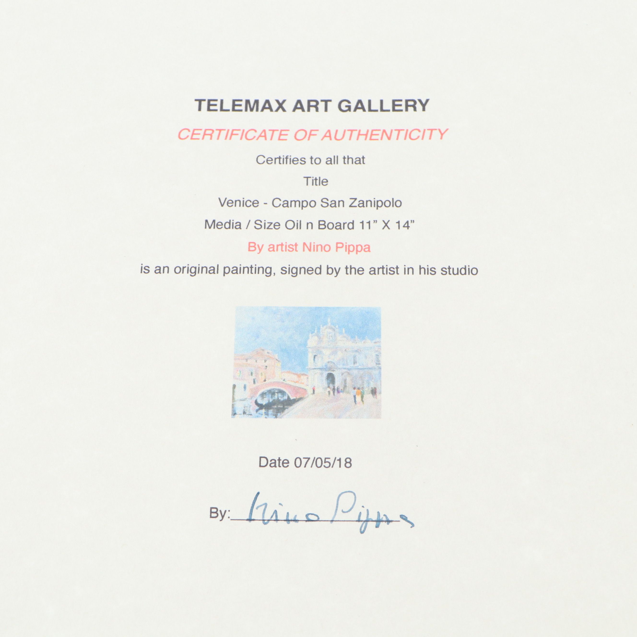 Nino Pippa Oil Painting "Venice - Campo San Zanipolo," 2018