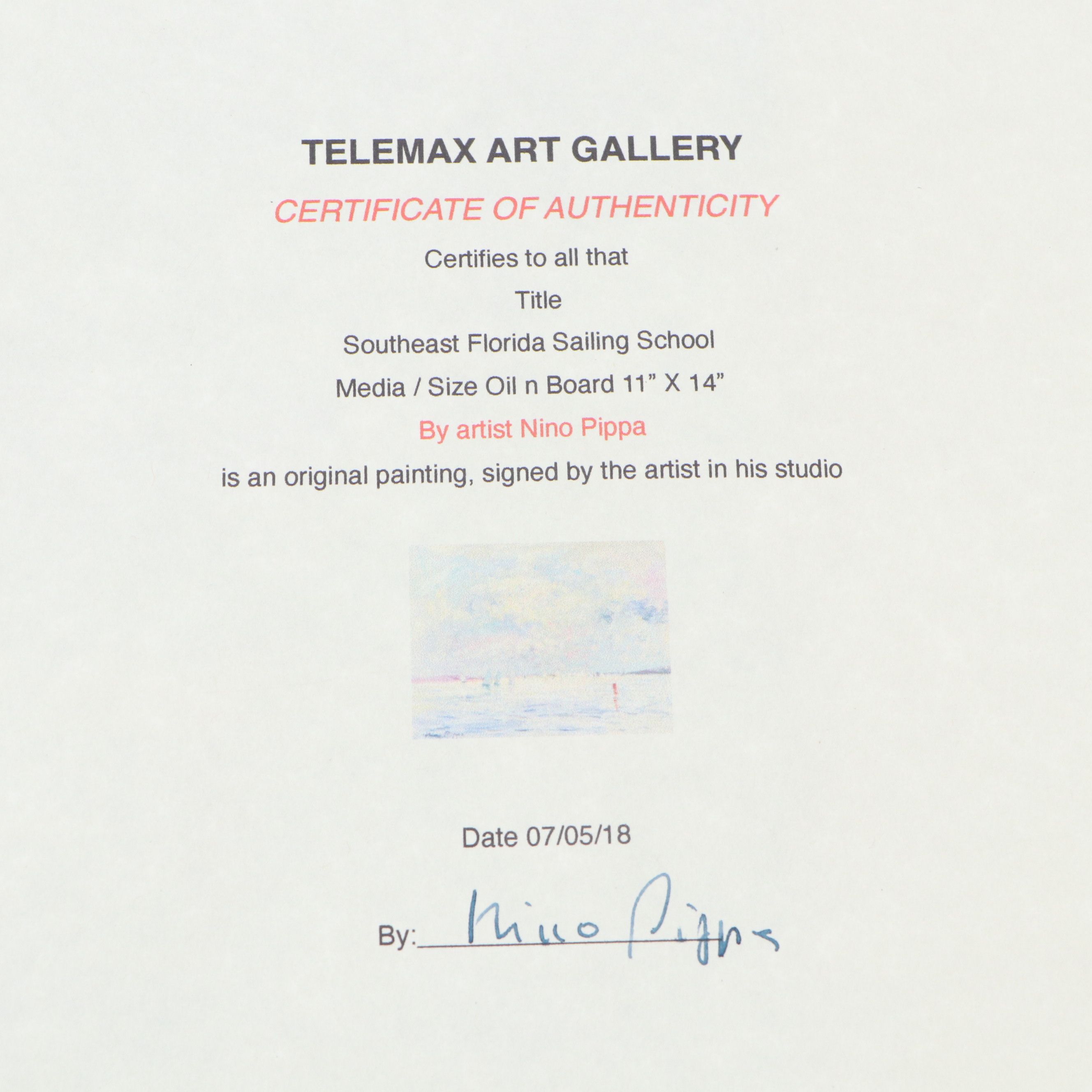 Nino Pippa Oil Painting "Southeast Florida Sailing School," 2018