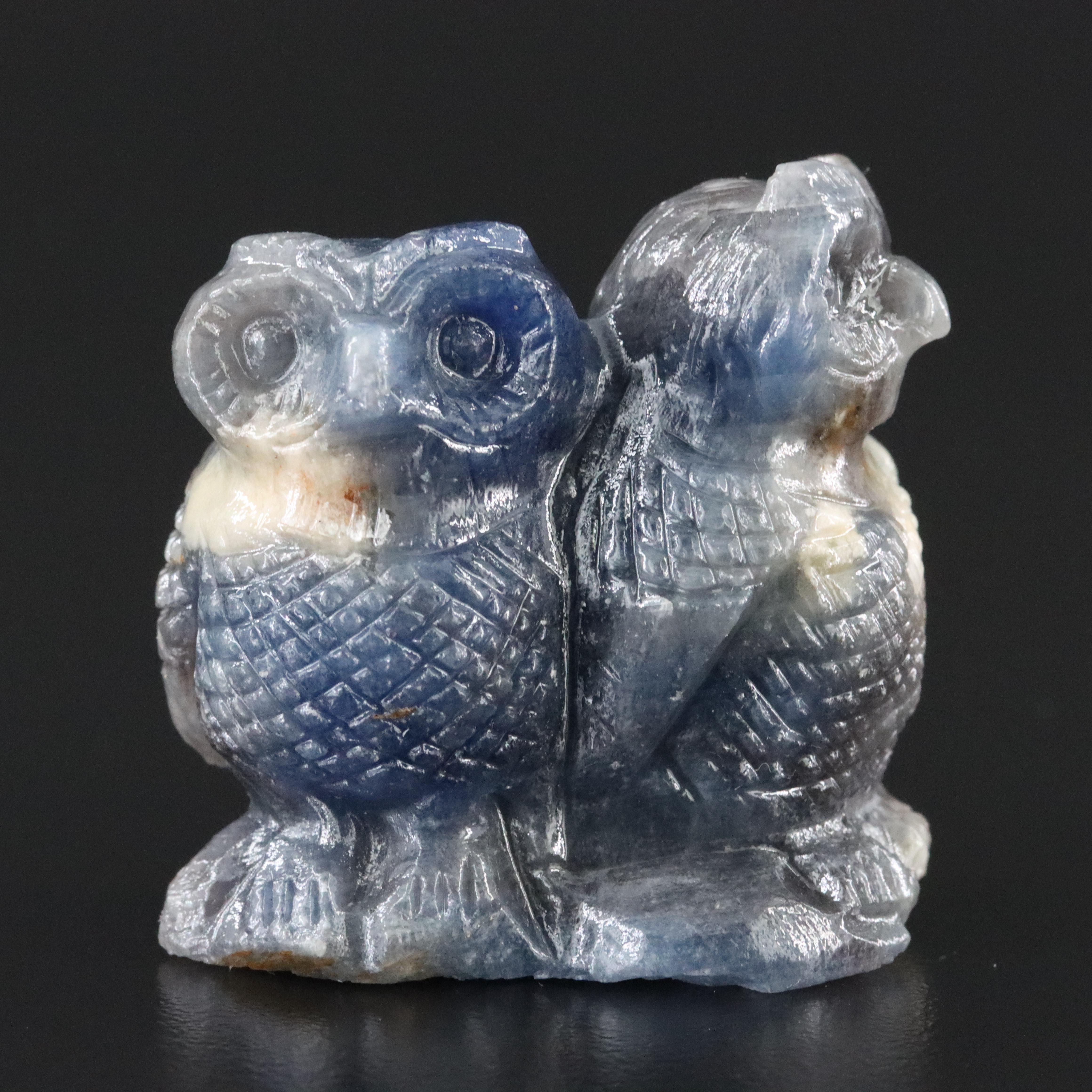 Carved Sapphire Owl Figurine