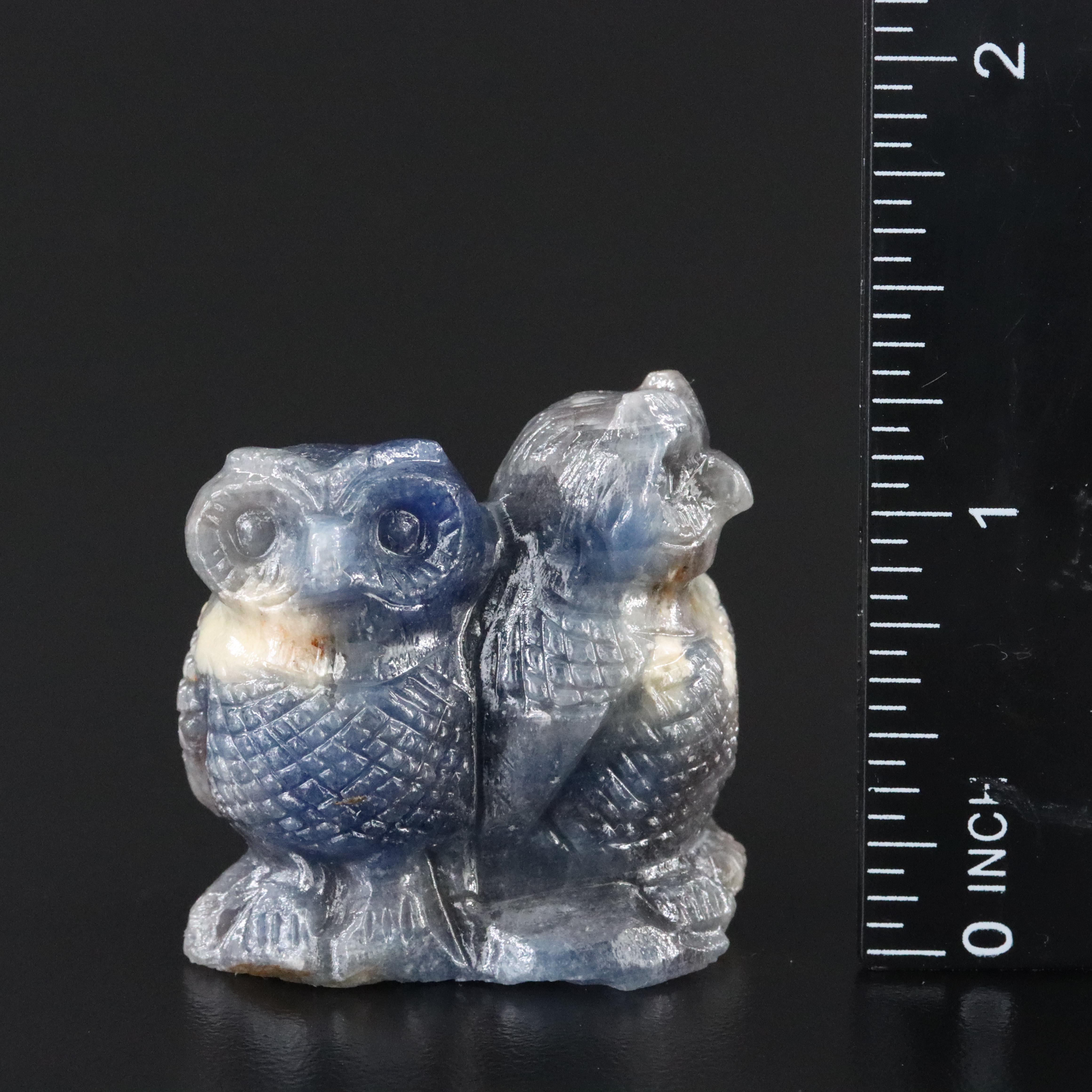 Carved Sapphire Owl Figurine
