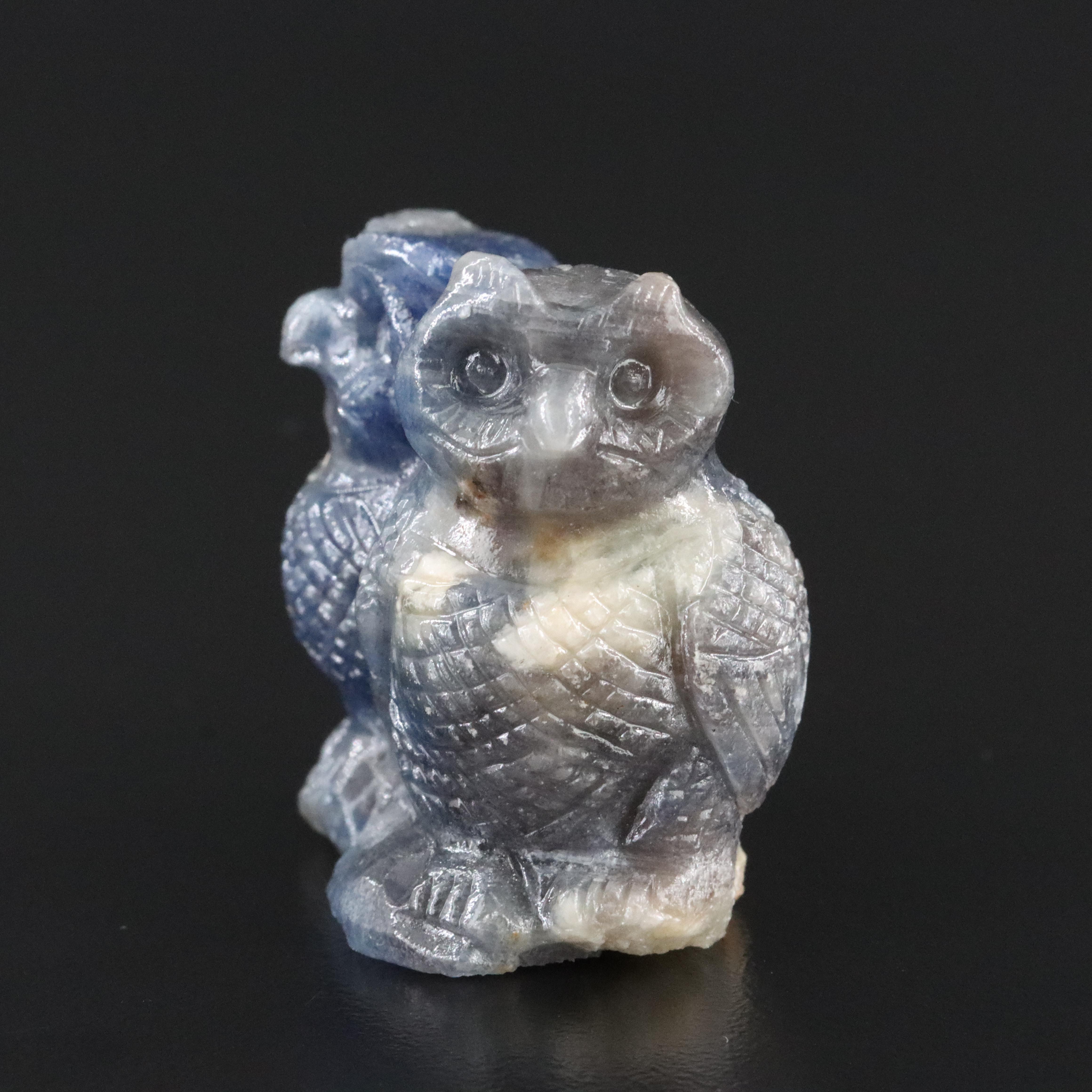 Carved Sapphire Owl Figurine