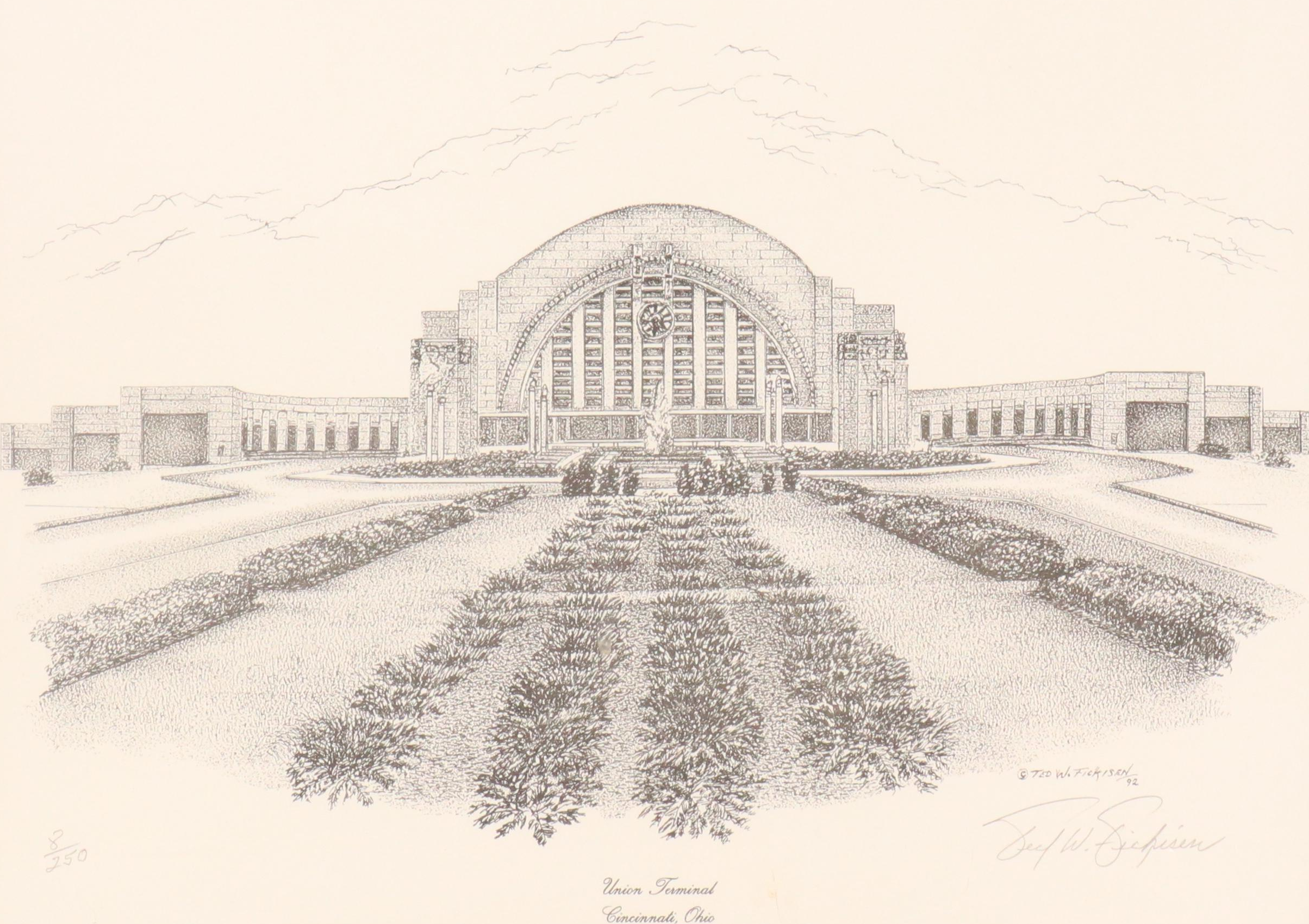 Ted W. Fickisen Lithograph "Union Terminal," 1992