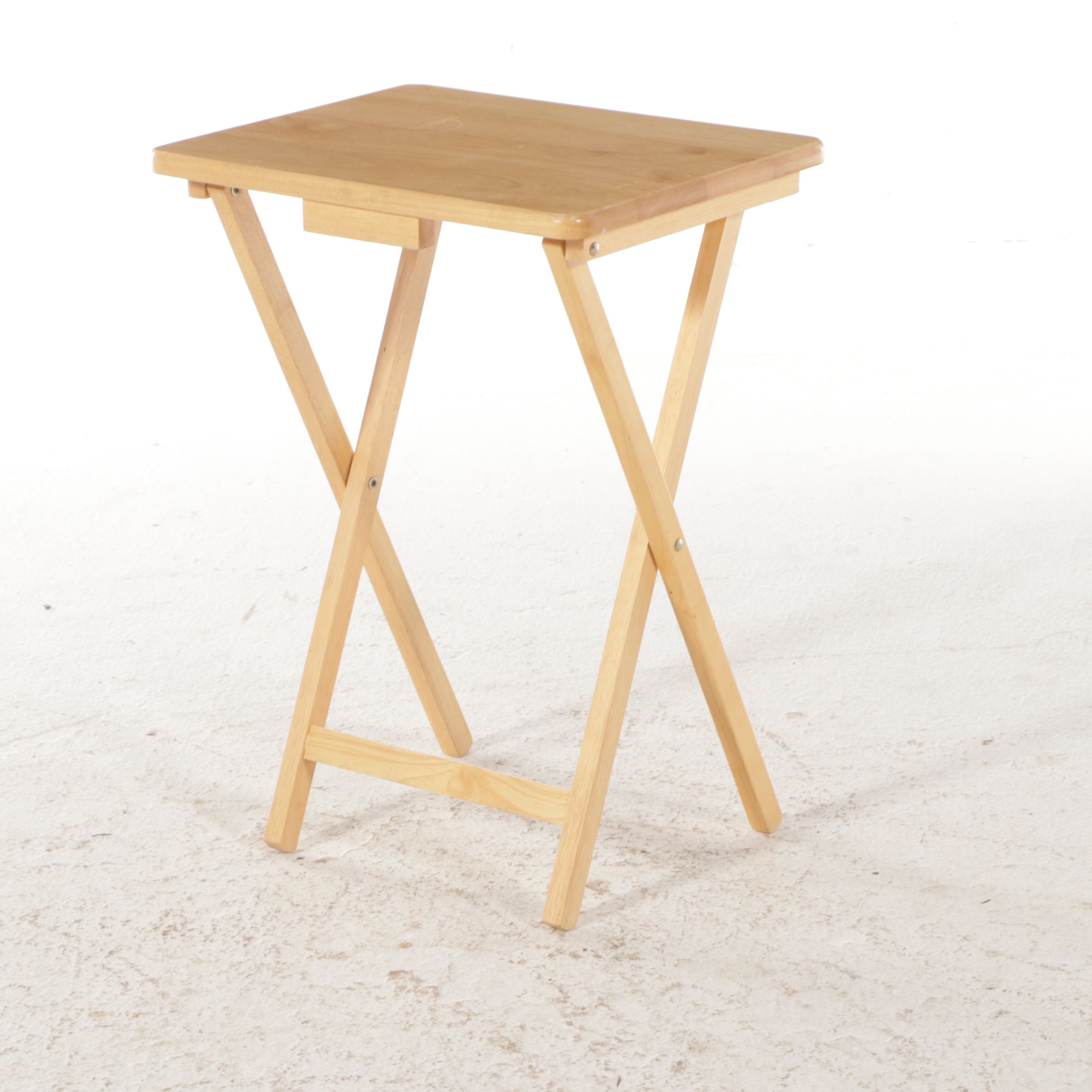 Four Apple Furniture Blonde Wood Folding Chairs with Folding Accent Table