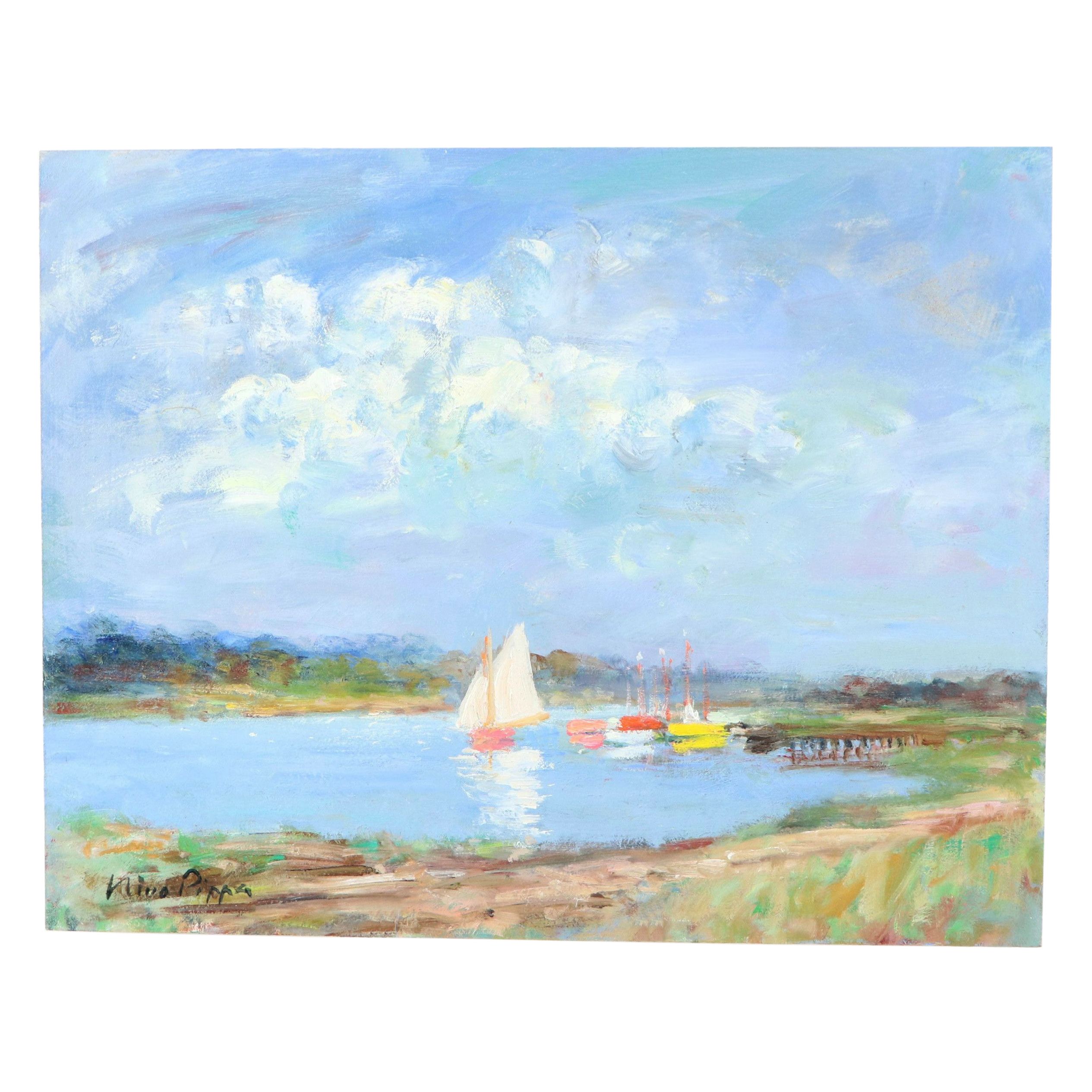 Nino Pippa Oil Painting "Provence - Jetty on the Rhone," 2018