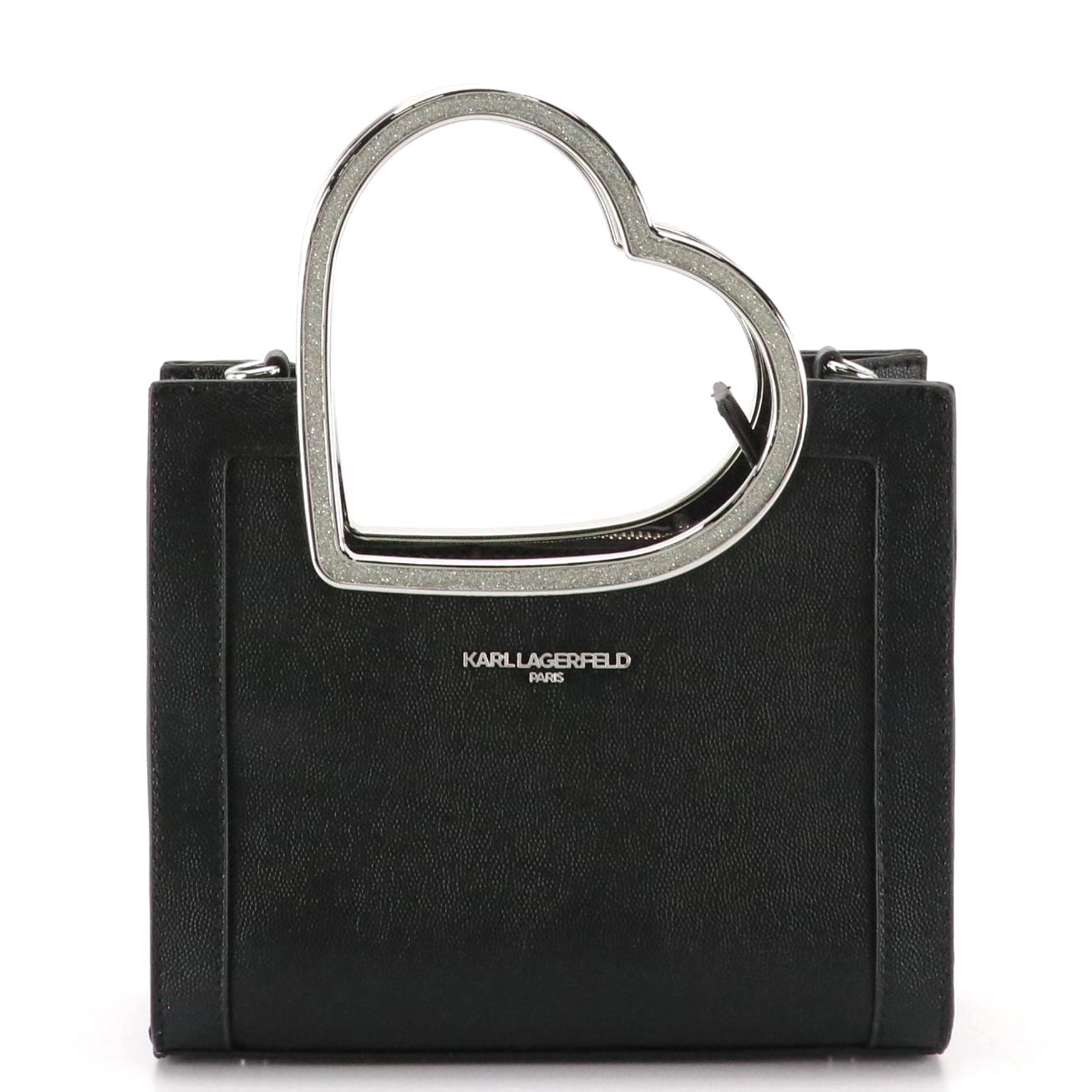Karl Lagerfeld Paris Nouveau Heart Handle Bag in Black Grained Leather
