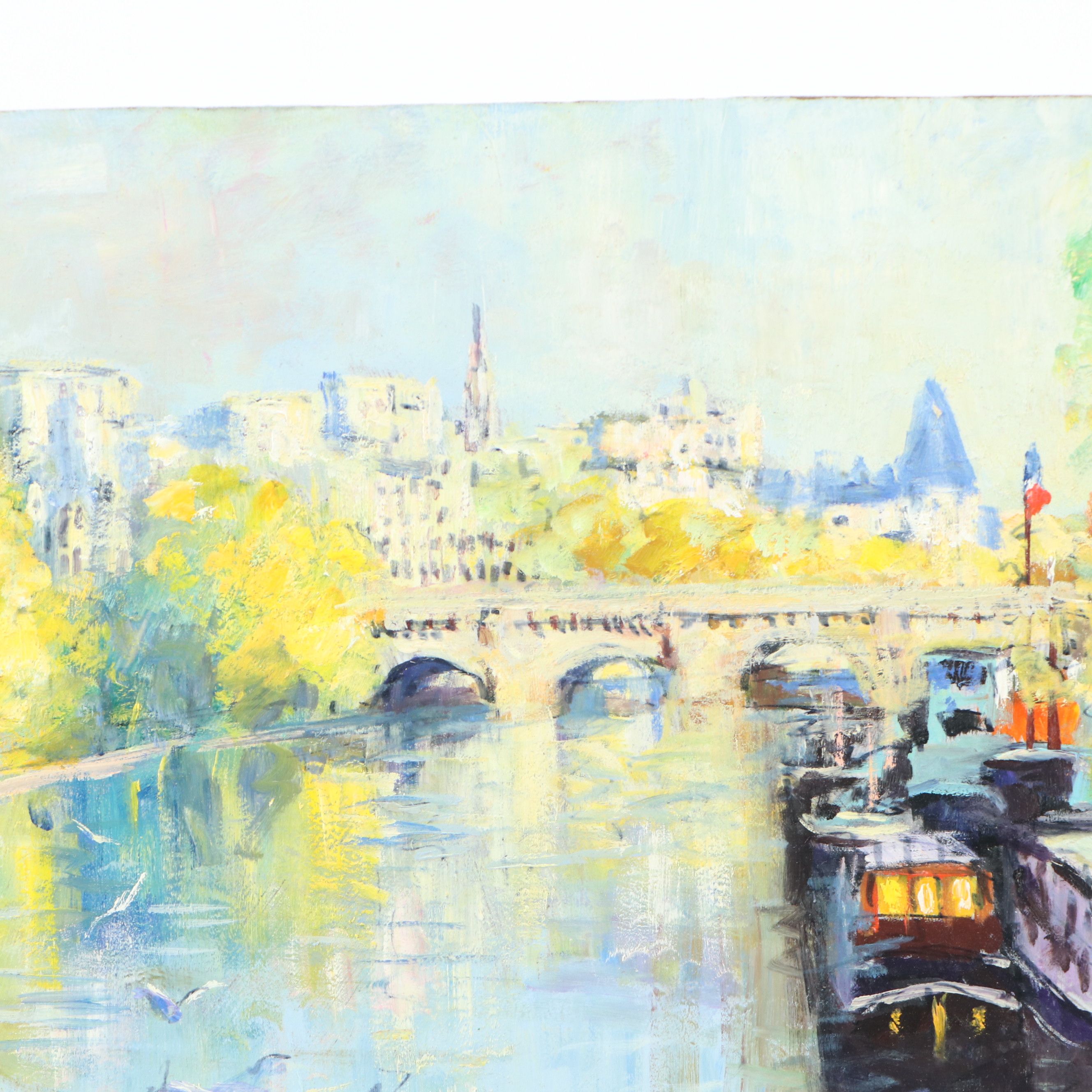 Nino Pippa Oil Painting "Paris - Seine River Scene," 2019