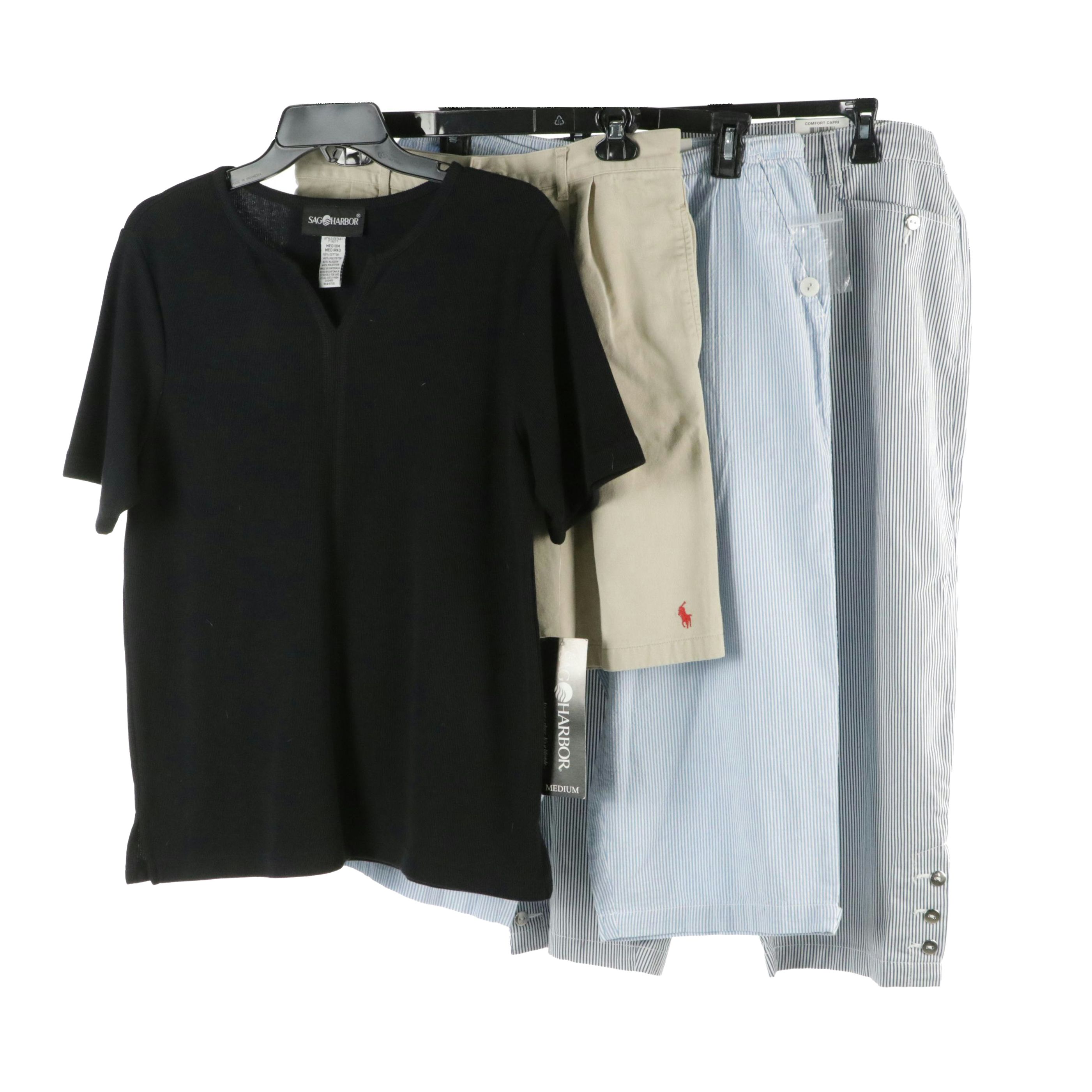 Sag Harbor Short Sleeve Top, Karen Scott Printed Capri Pants & Polo Sport Shorts