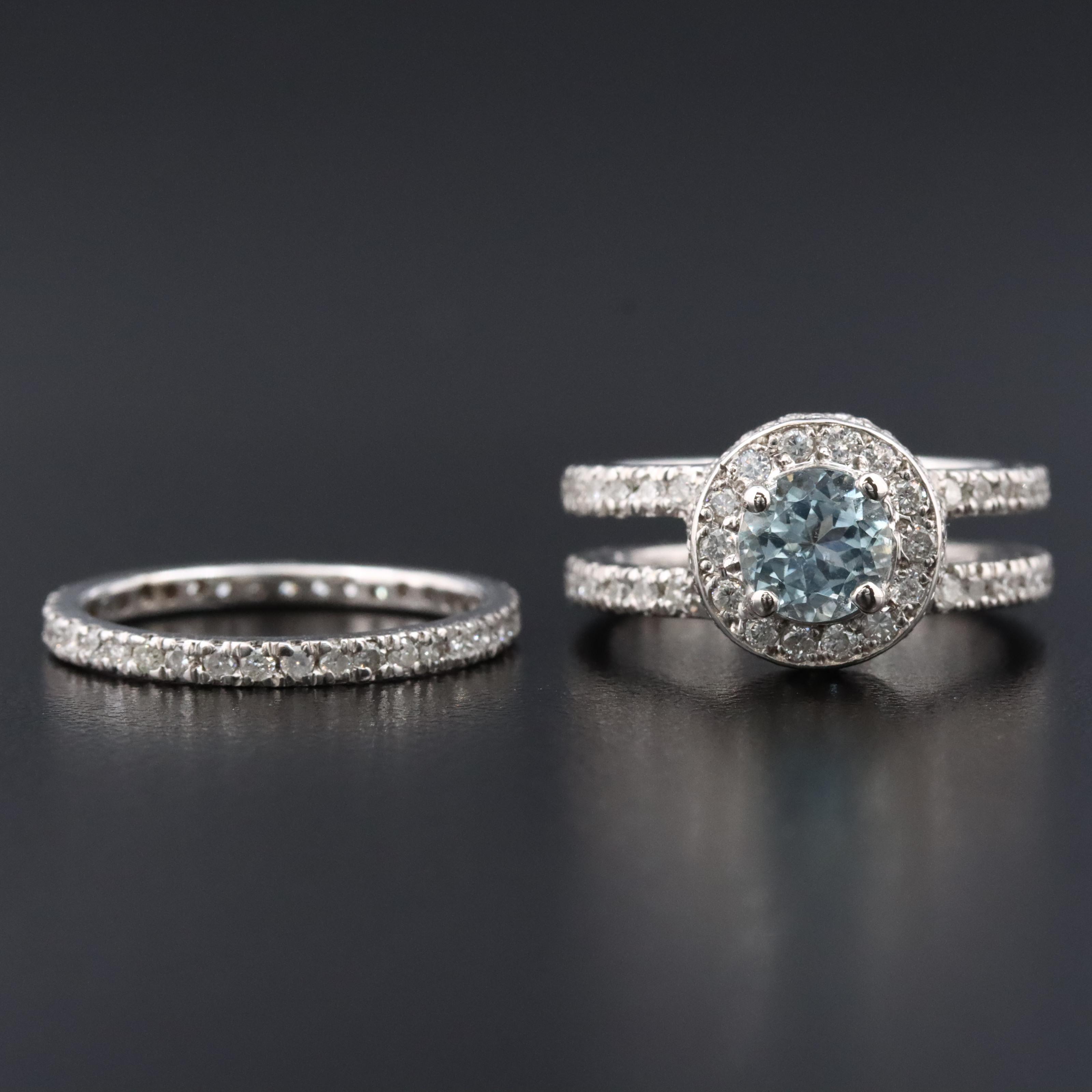 14K Aquamarine and 1.54 CTW Diamond Ring Set