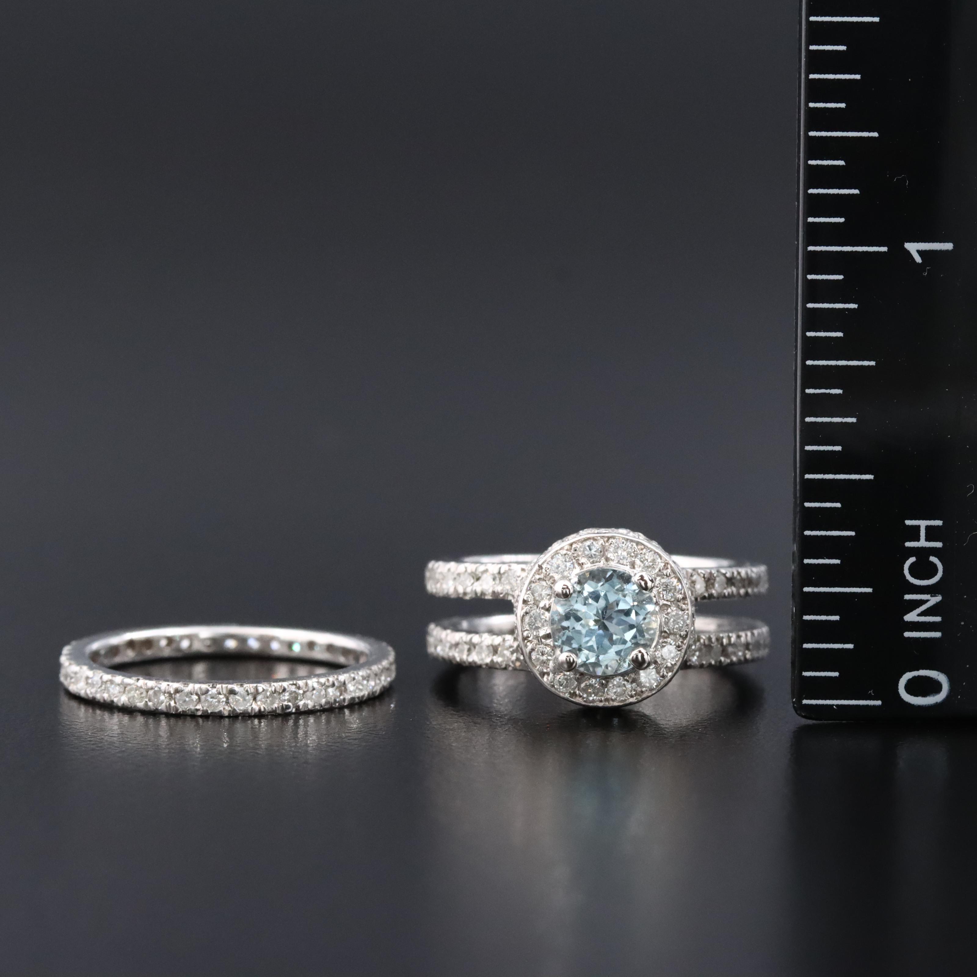 14K Aquamarine and 1.54 CTW Diamond Ring Set