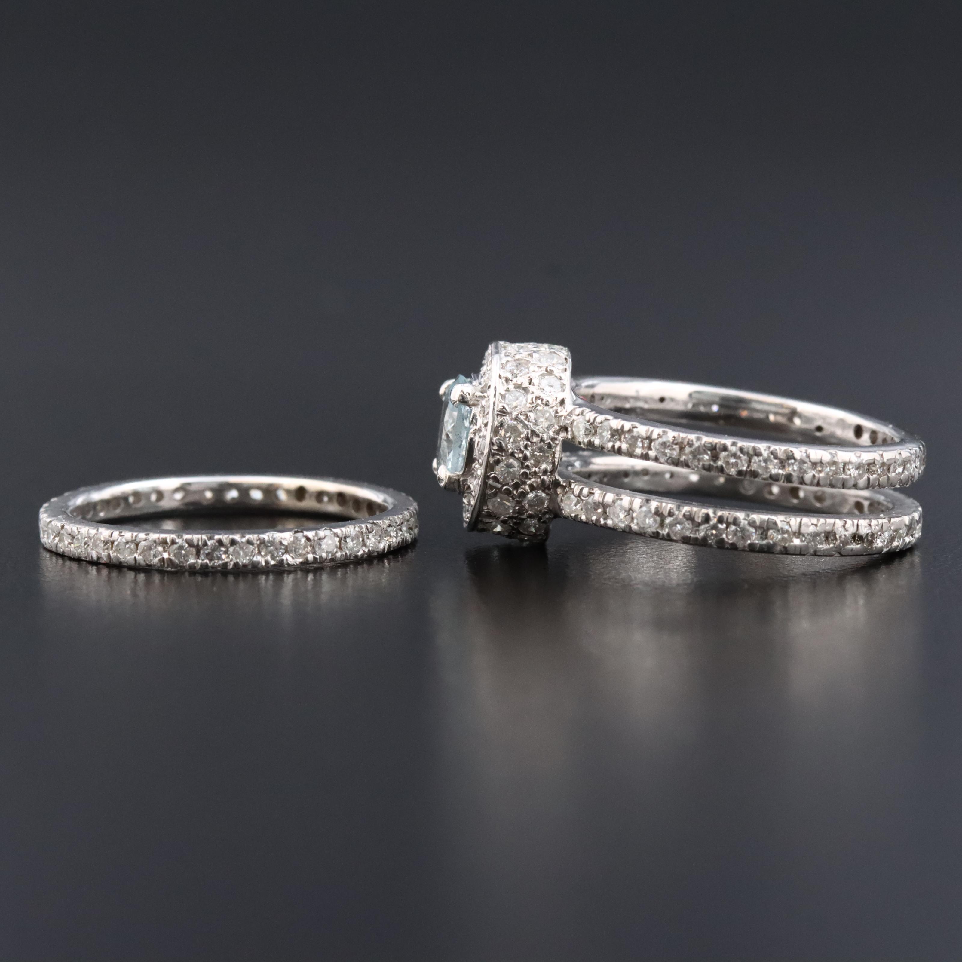 14K Aquamarine and 1.54 CTW Diamond Ring Set