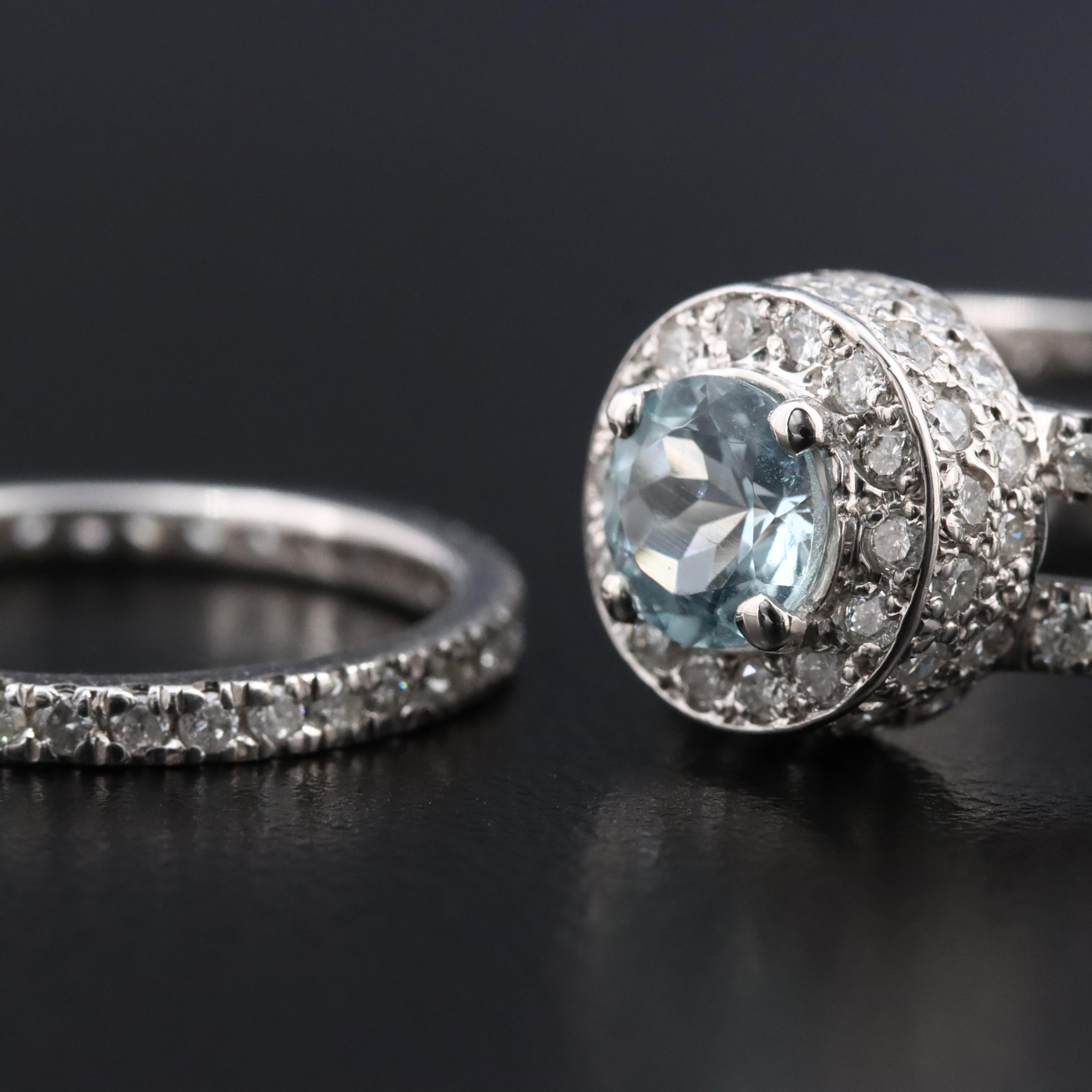 14K Aquamarine and 1.54 CTW Diamond Ring Set