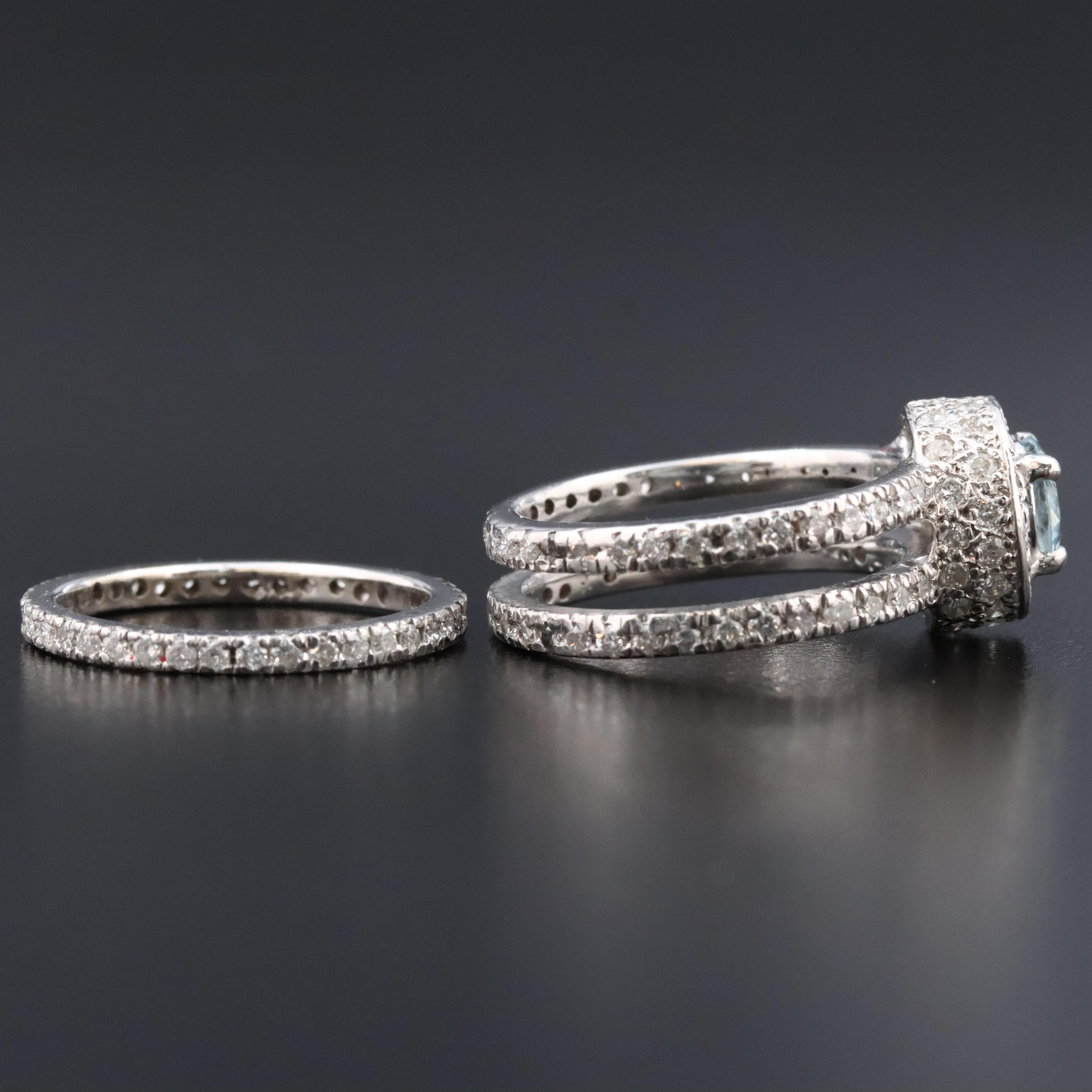 14K Aquamarine and 1.54 CTW Diamond Ring Set