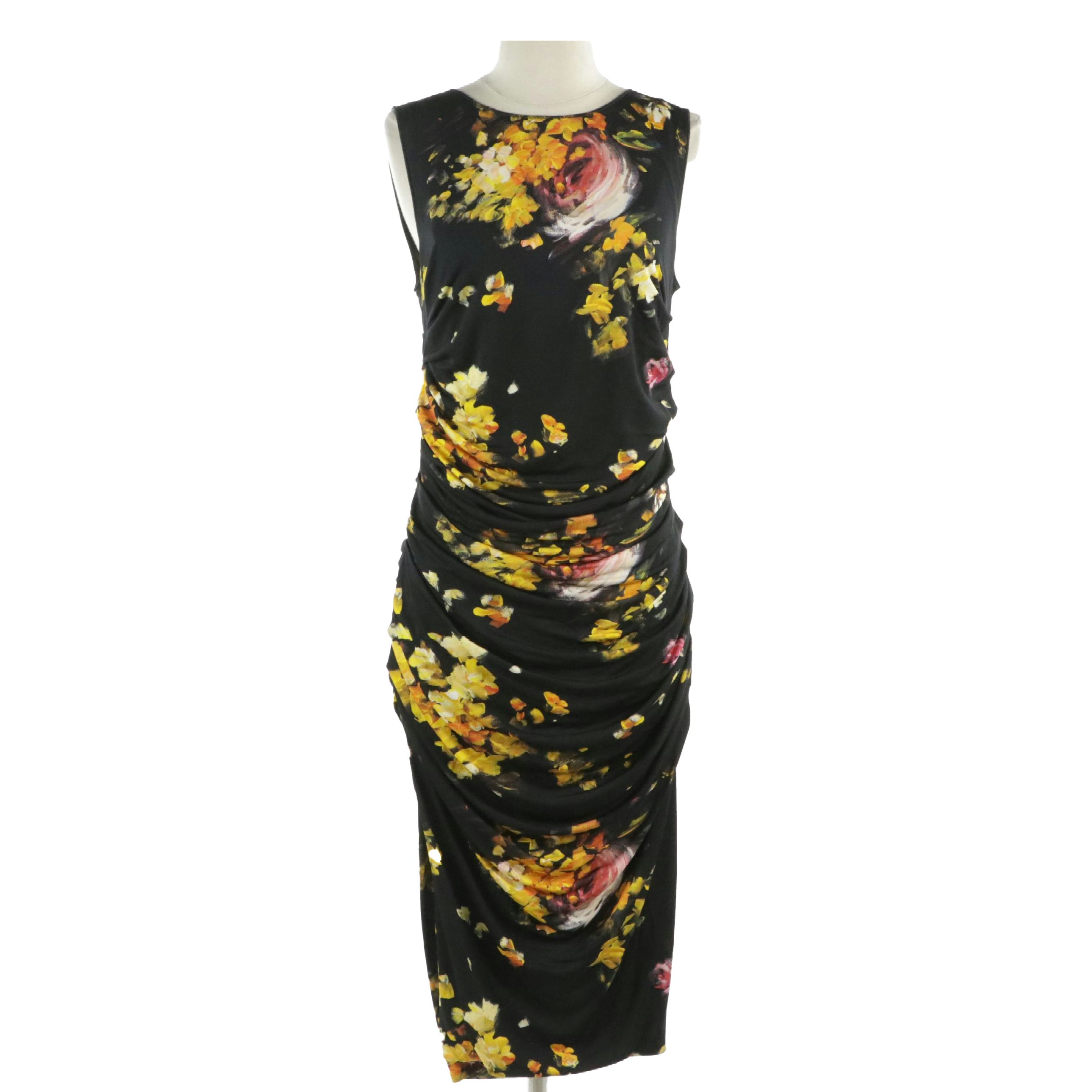 Dolce & Gabbana Floral Print Drape Ruched Sleeveless Dress