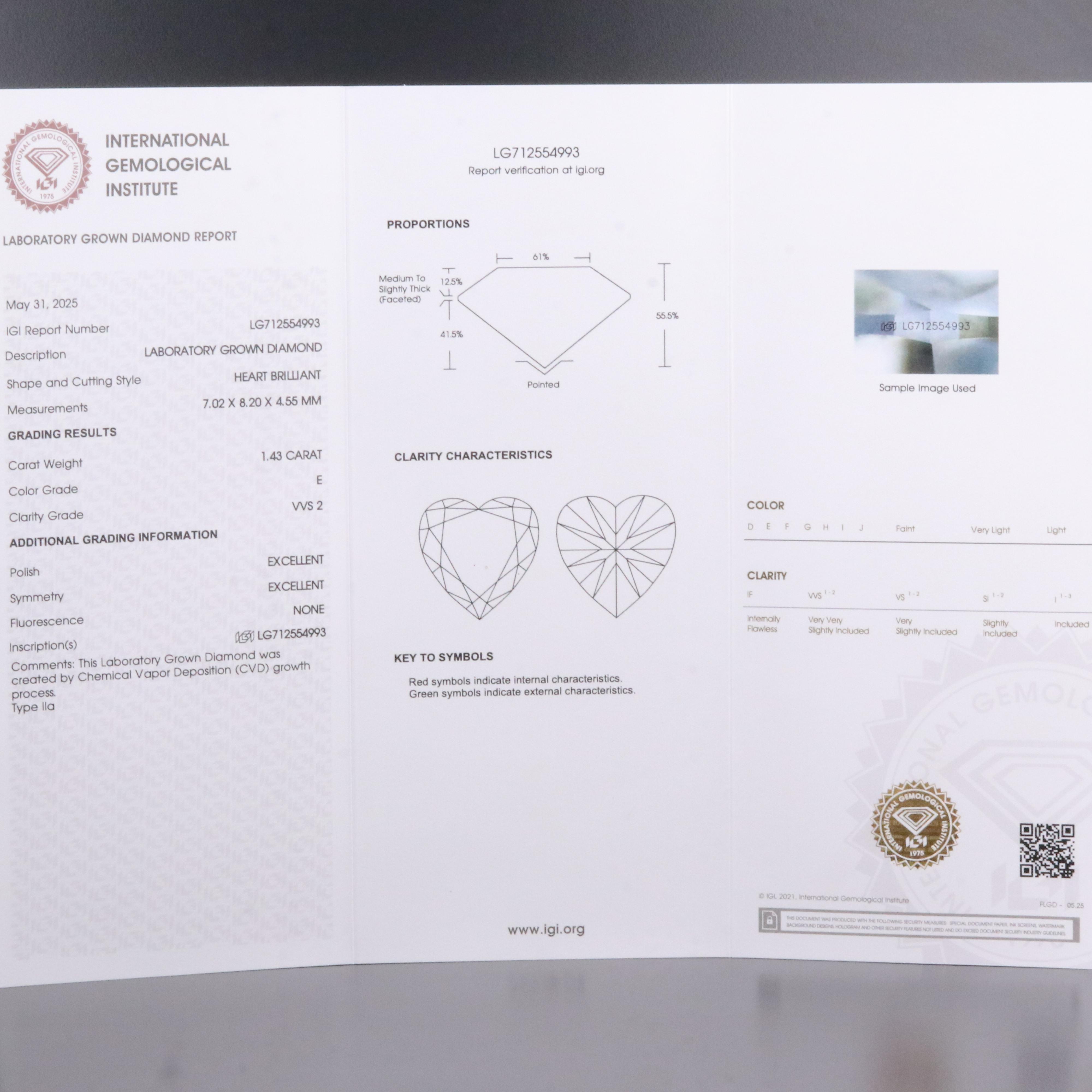 Loose 1.43 CT Lab Grown Diamond with IGI Report