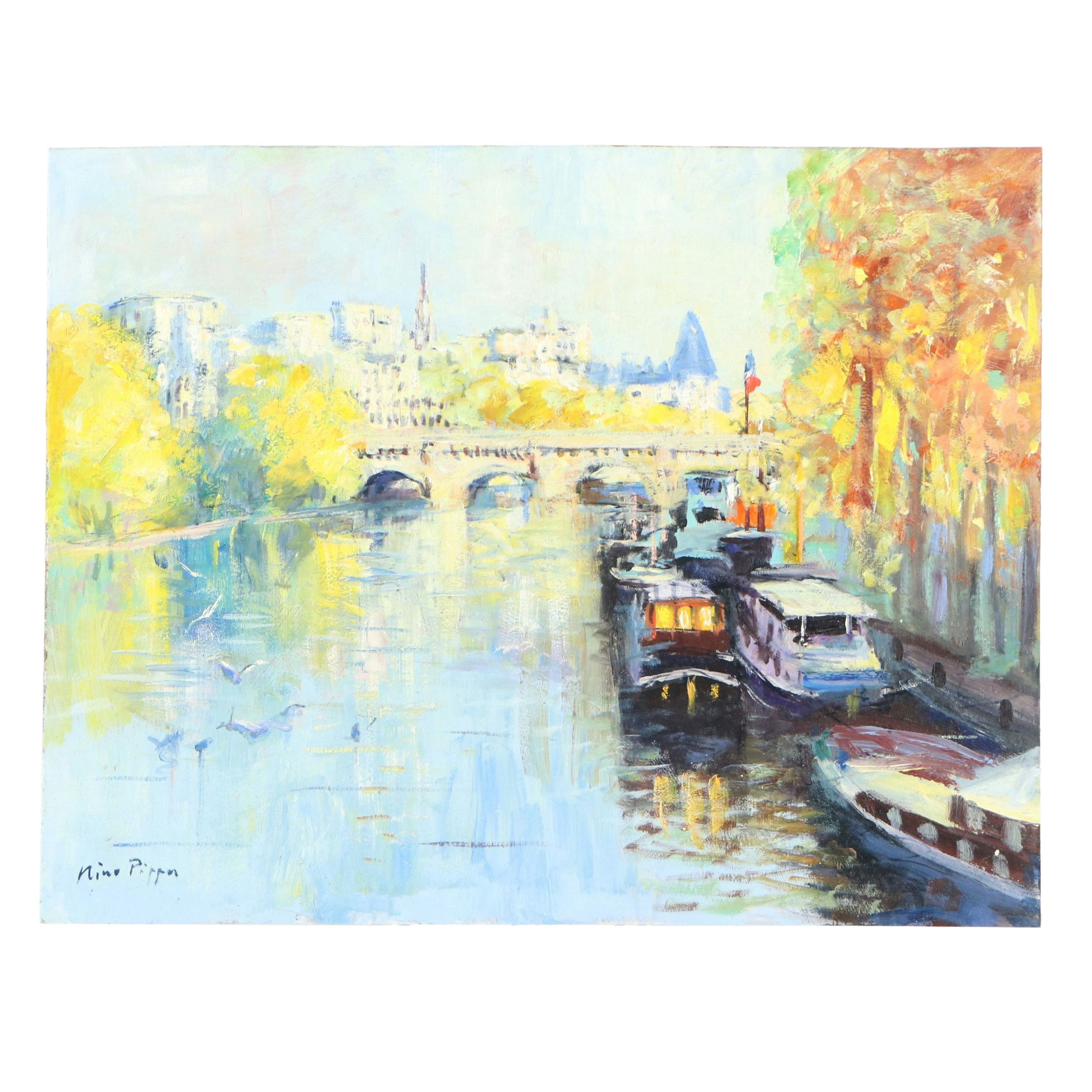 Nino Pippa Oil Painting "Paris - Seine River Scene," 2019
