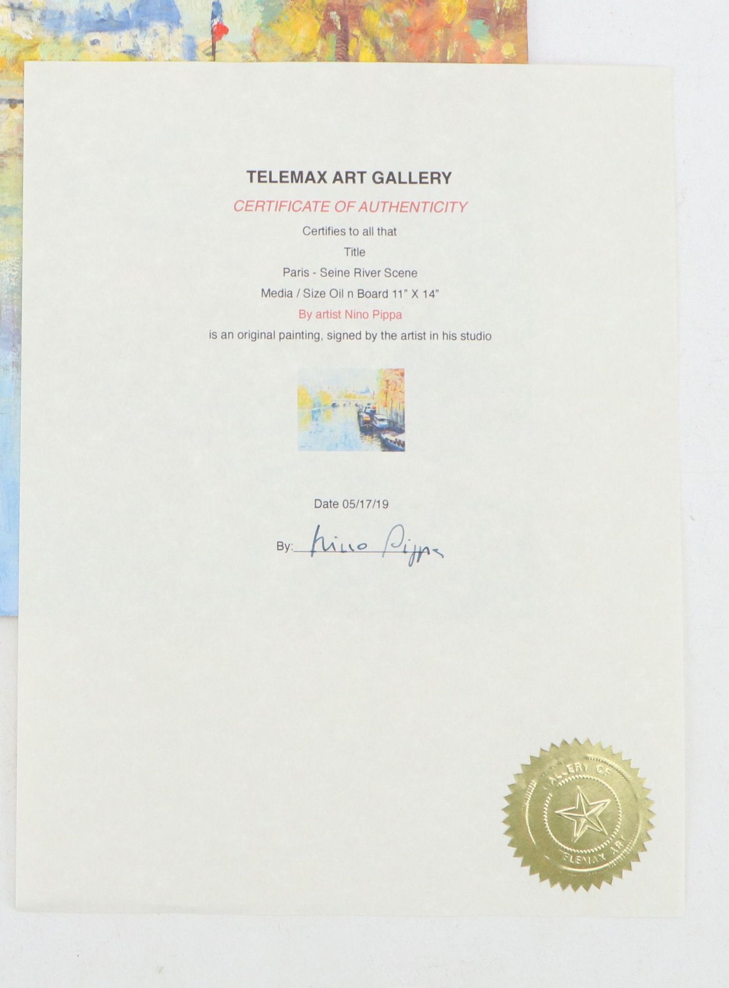 Nino Pippa Oil Painting "Paris - Seine River Scene," 2019