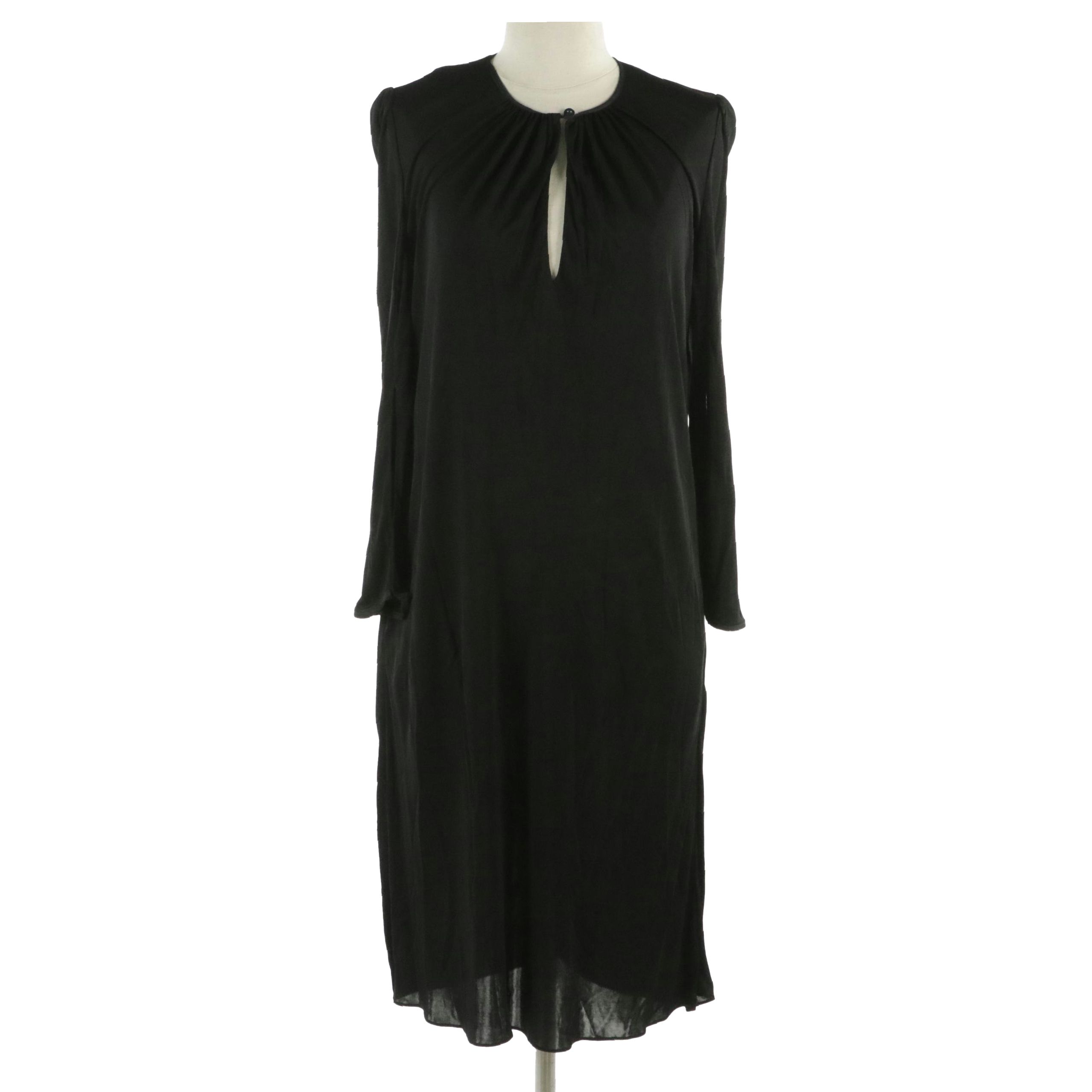Boudicca Black Ruched Midi Dress with Peekaboo Neckline and Slit Sleeves