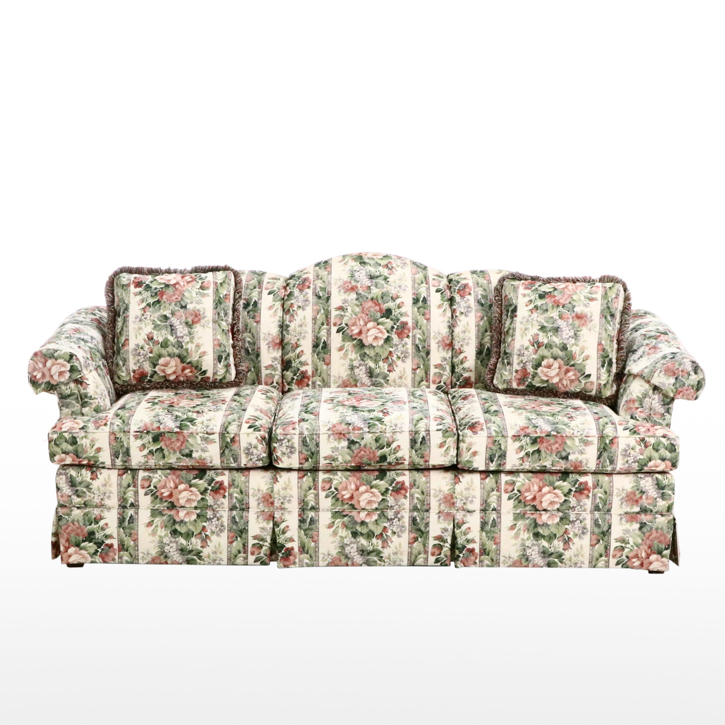 Clayton Marcus Floral-Upholstered Roll-Arm Sofa