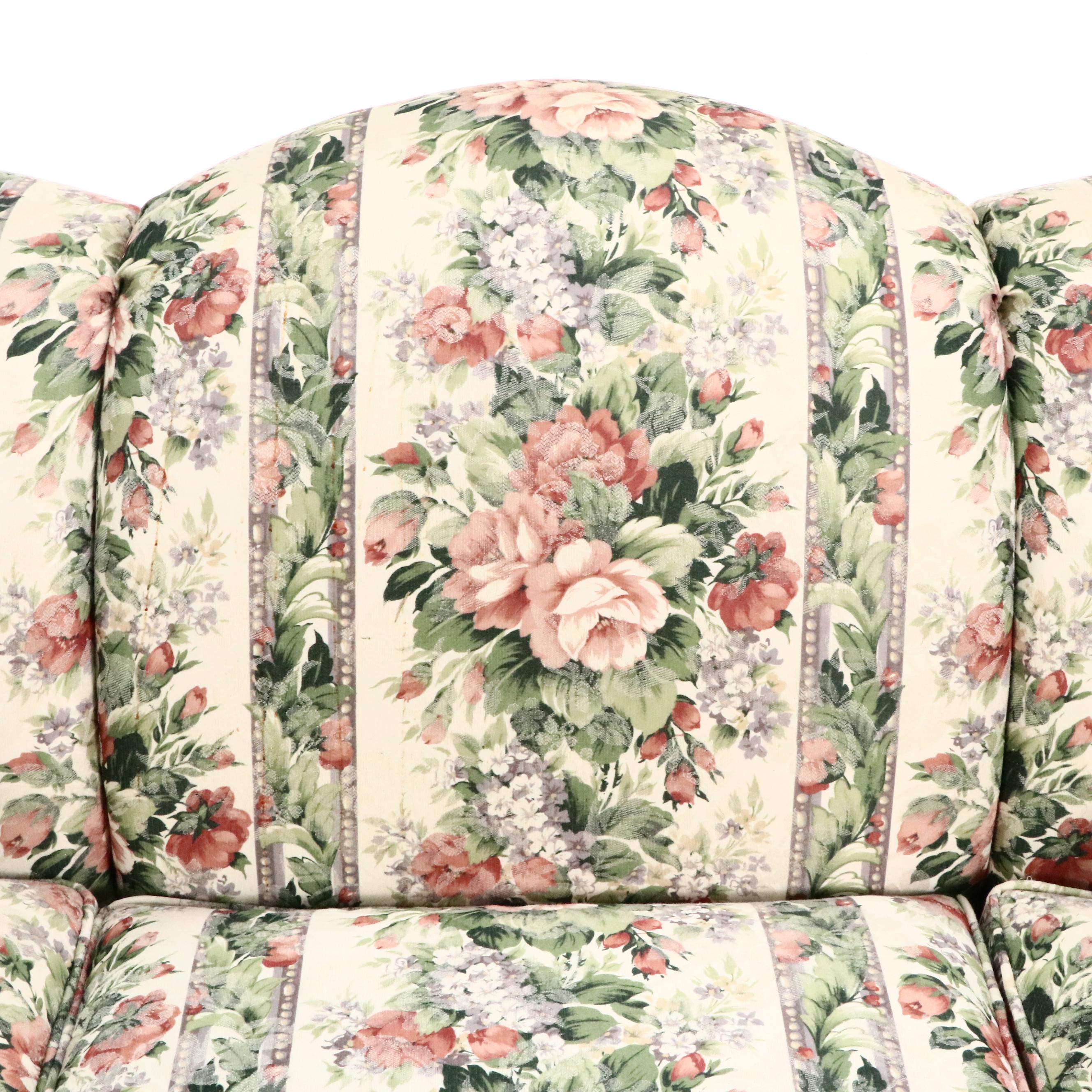 Clayton Marcus Floral-Upholstered Roll-Arm Sofa