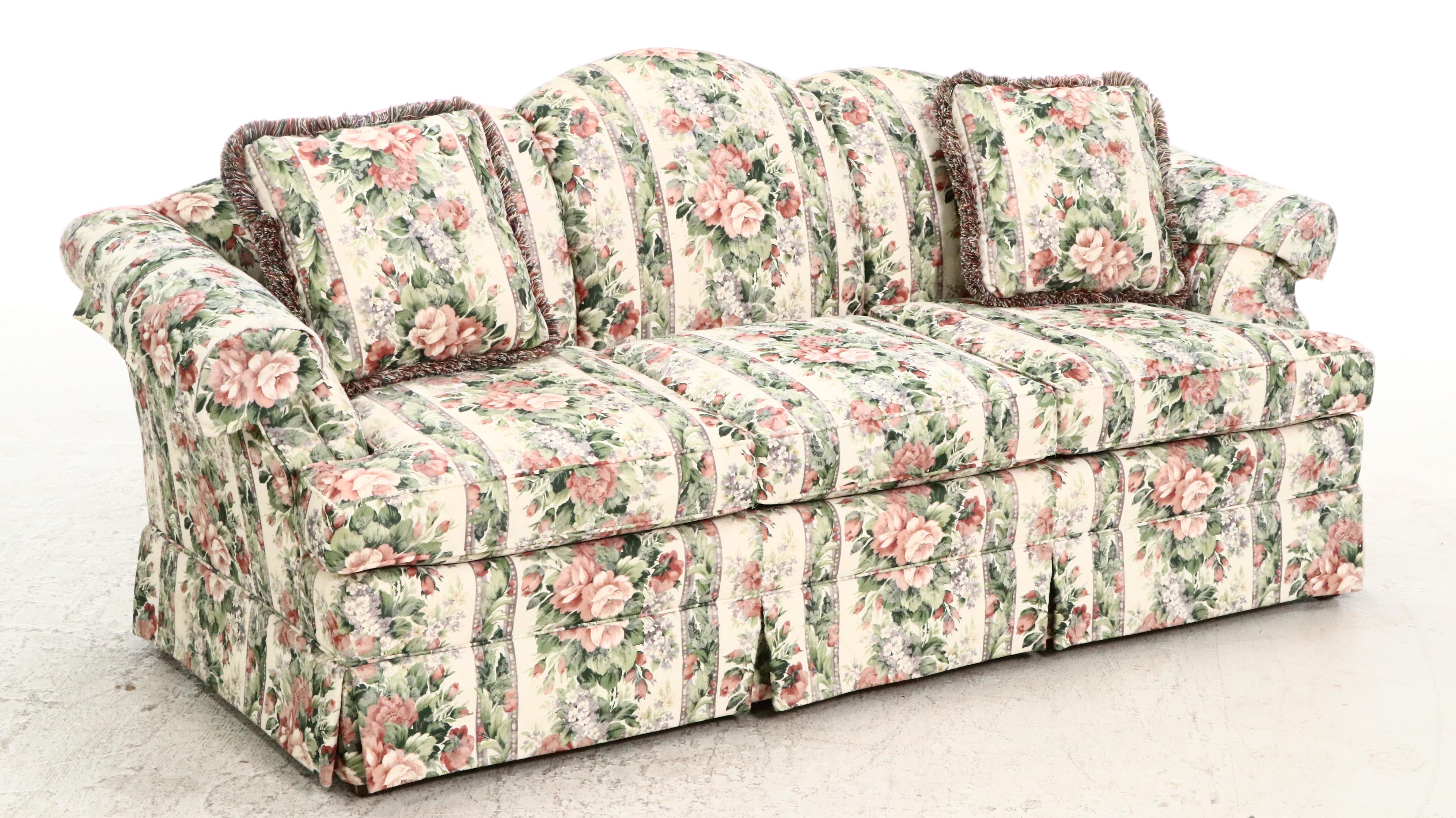 Clayton Marcus Floral-Upholstered Roll-Arm Sofa