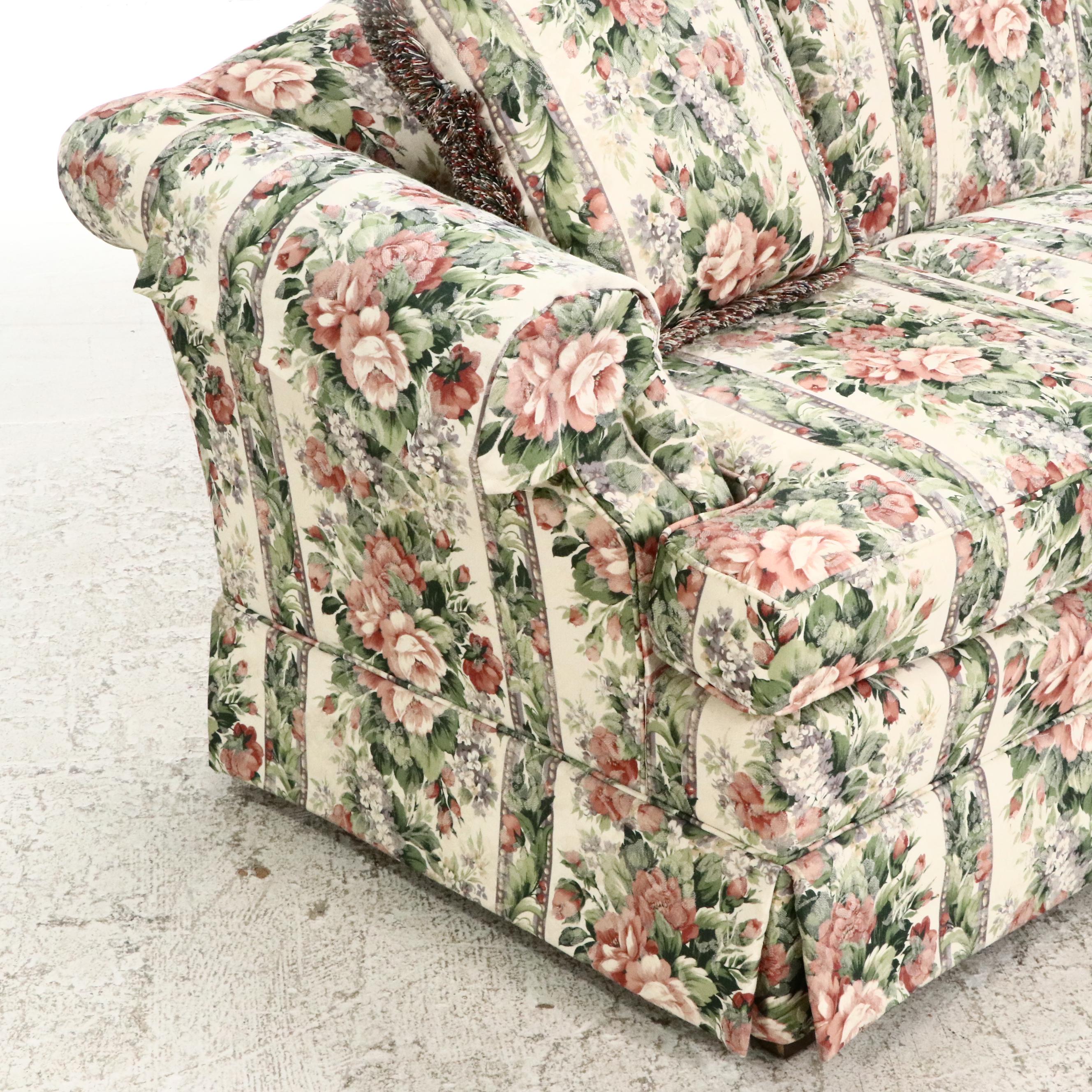 Clayton Marcus Floral-Upholstered Roll-Arm Sofa