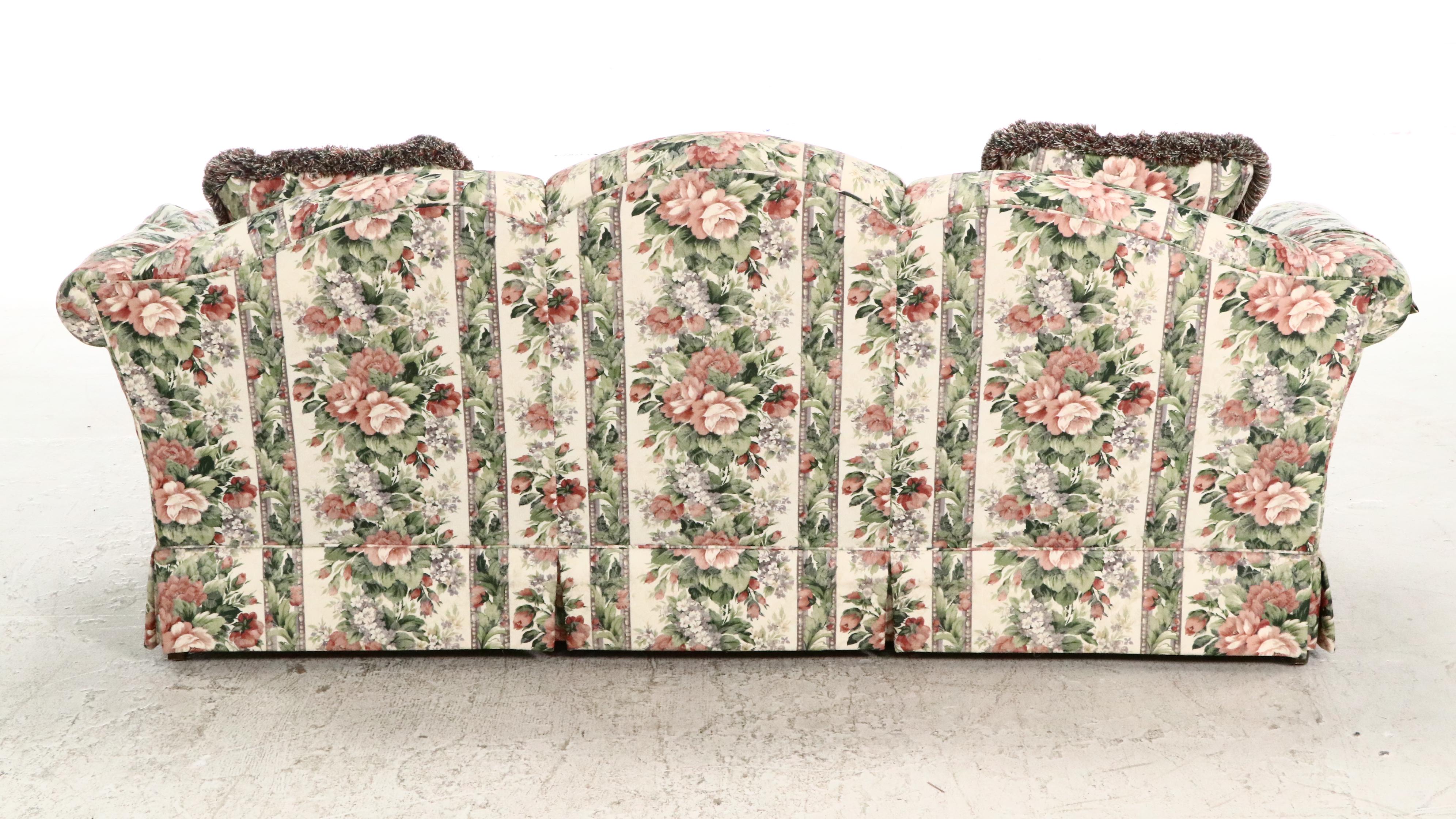 Clayton Marcus Floral-Upholstered Roll-Arm Sofa