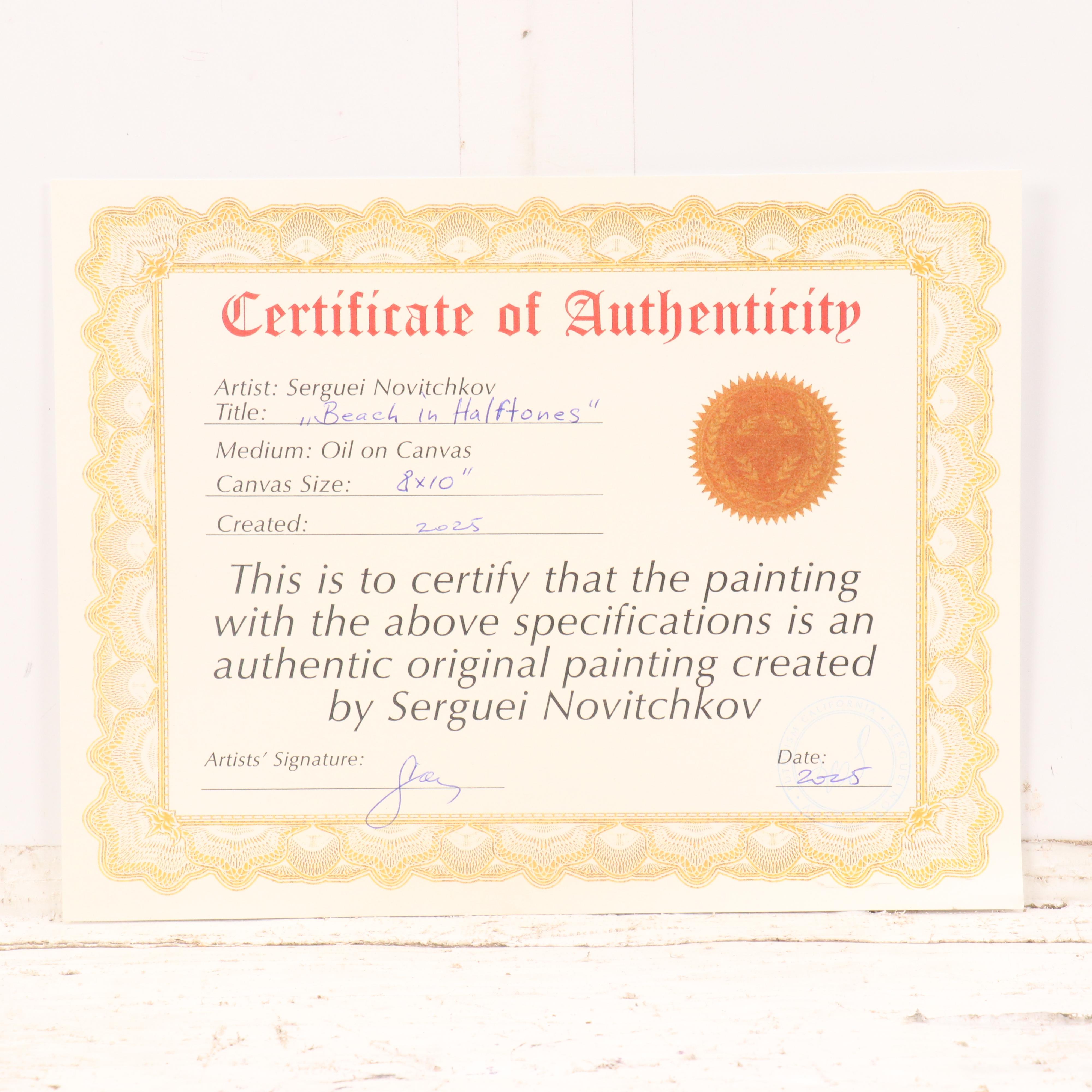 Serguei Novitchkov Stylized Oil Painting "Beach in Halftones," 2025