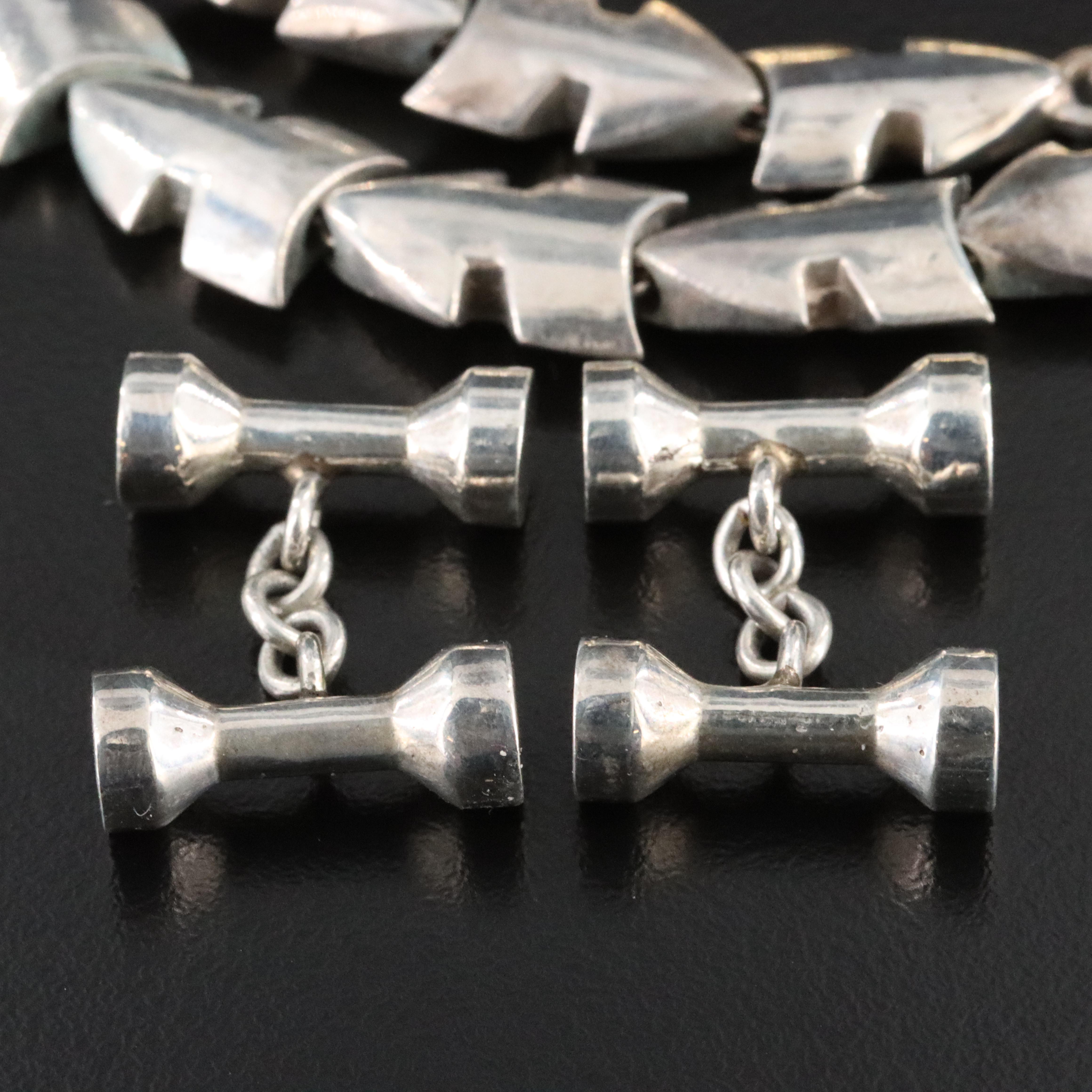 Sterling and 18K Heart Necklace and Earrings Set with Cufflinks