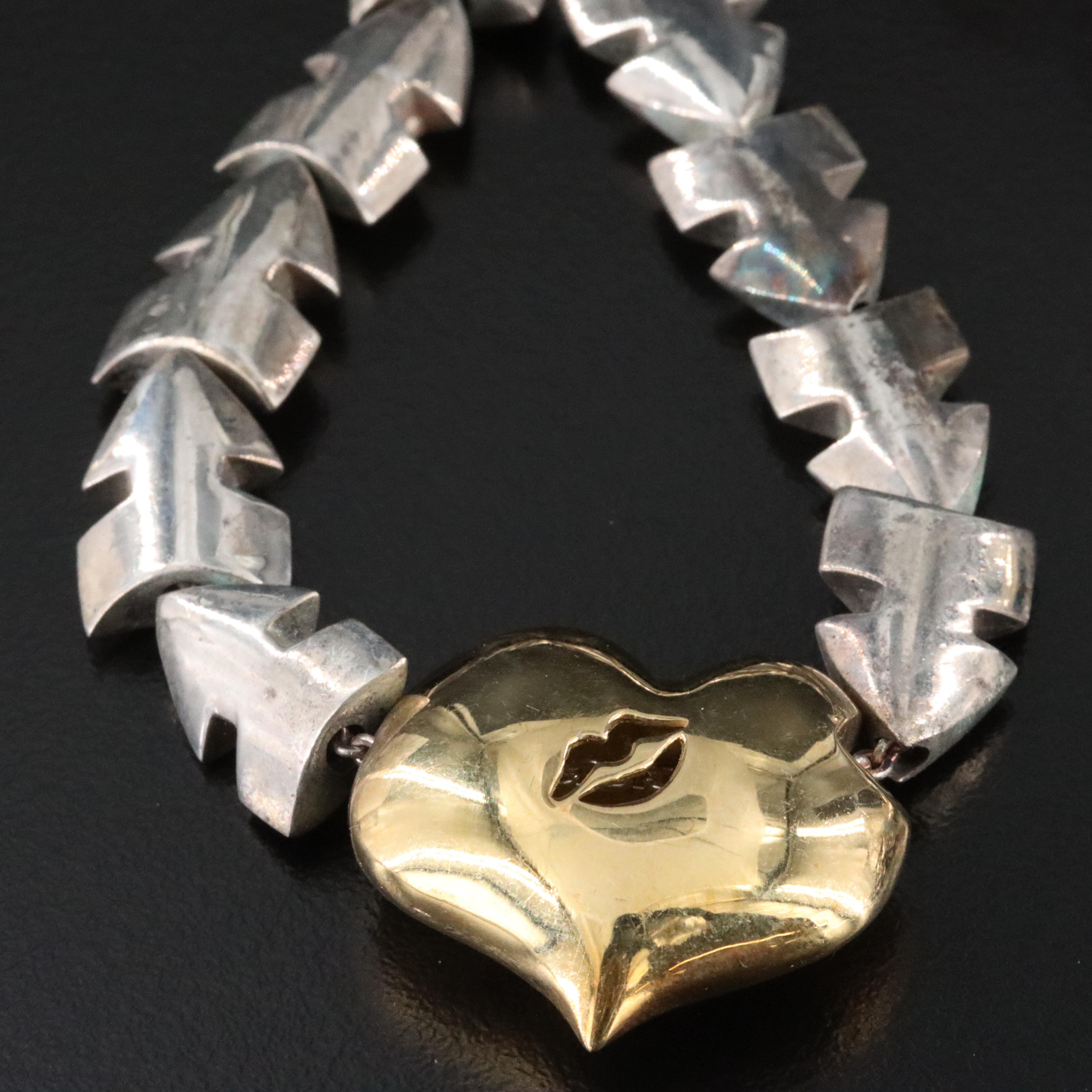 Sterling and 18K Heart Necklace and Earrings Set with Cufflinks