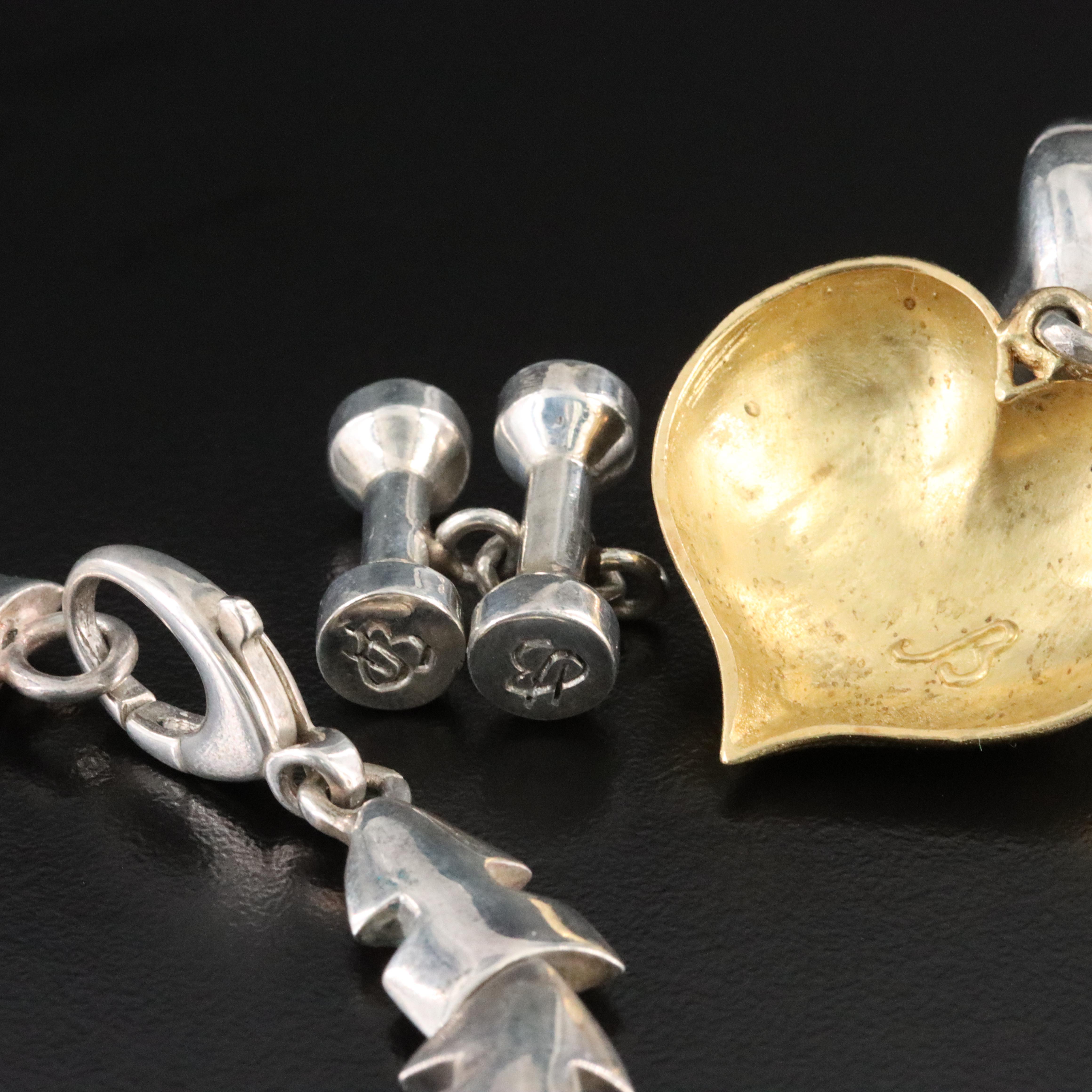 Sterling and 18K Heart Necklace and Earrings Set with Cufflinks